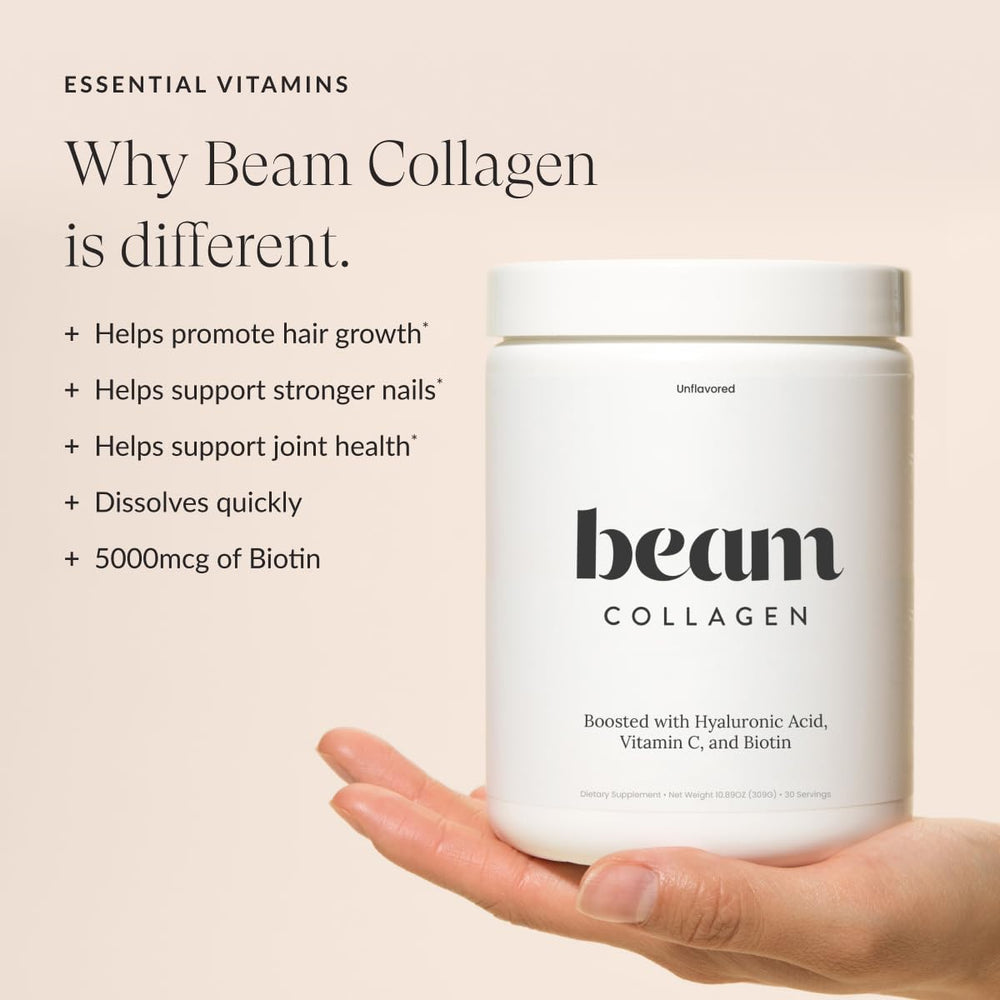 Beam Collagen Powder stirred into coffee for a simple morning boost.