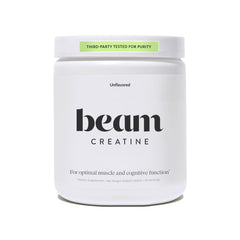 Beam Creatine Powder front bottle showcases product quality for strength-focused workouts.