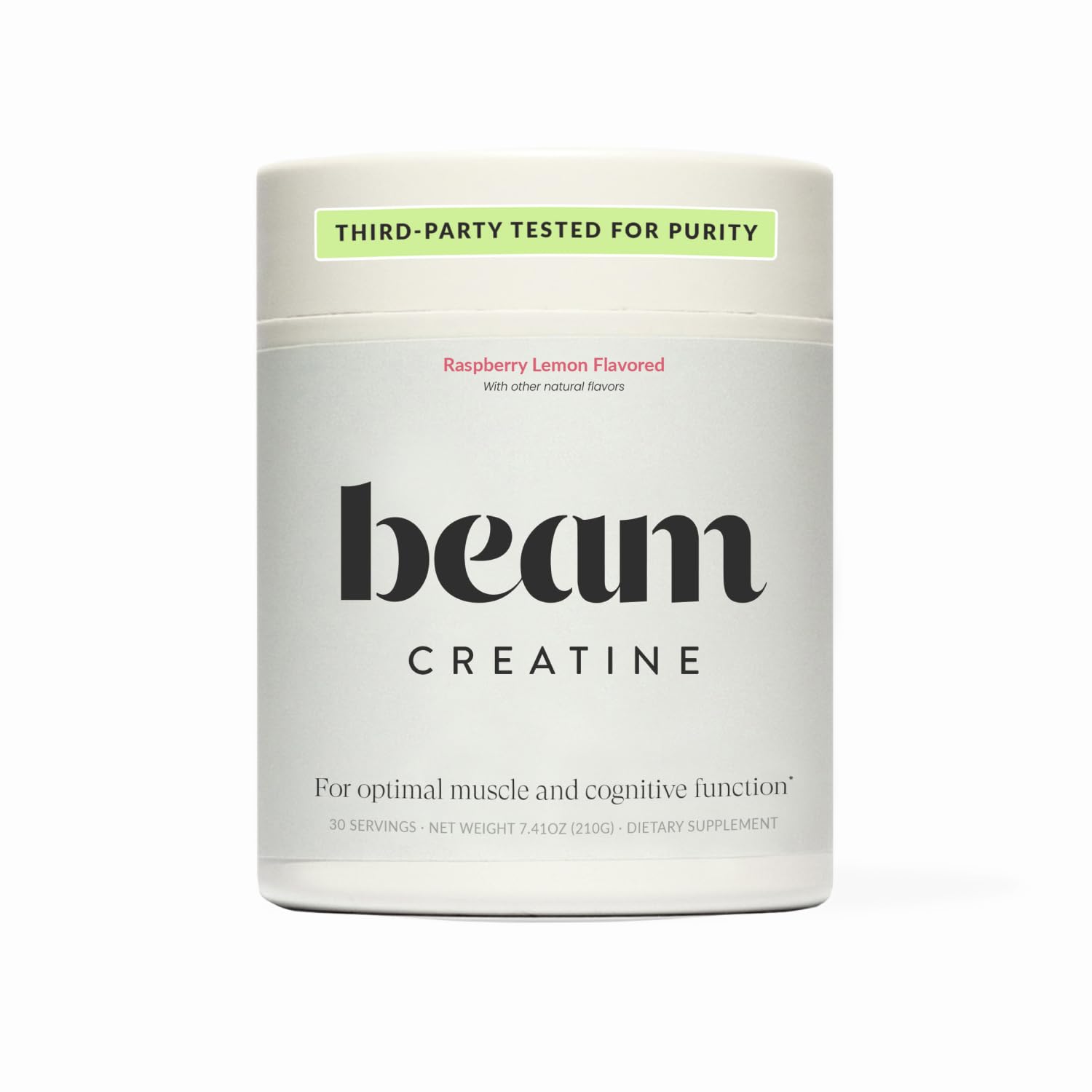 Beam Creatine Powder jar with clean label indicating purity and quality
