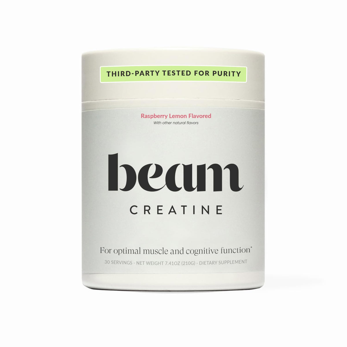 Beam Creatine Powder jar with clean label indicating purity and quality