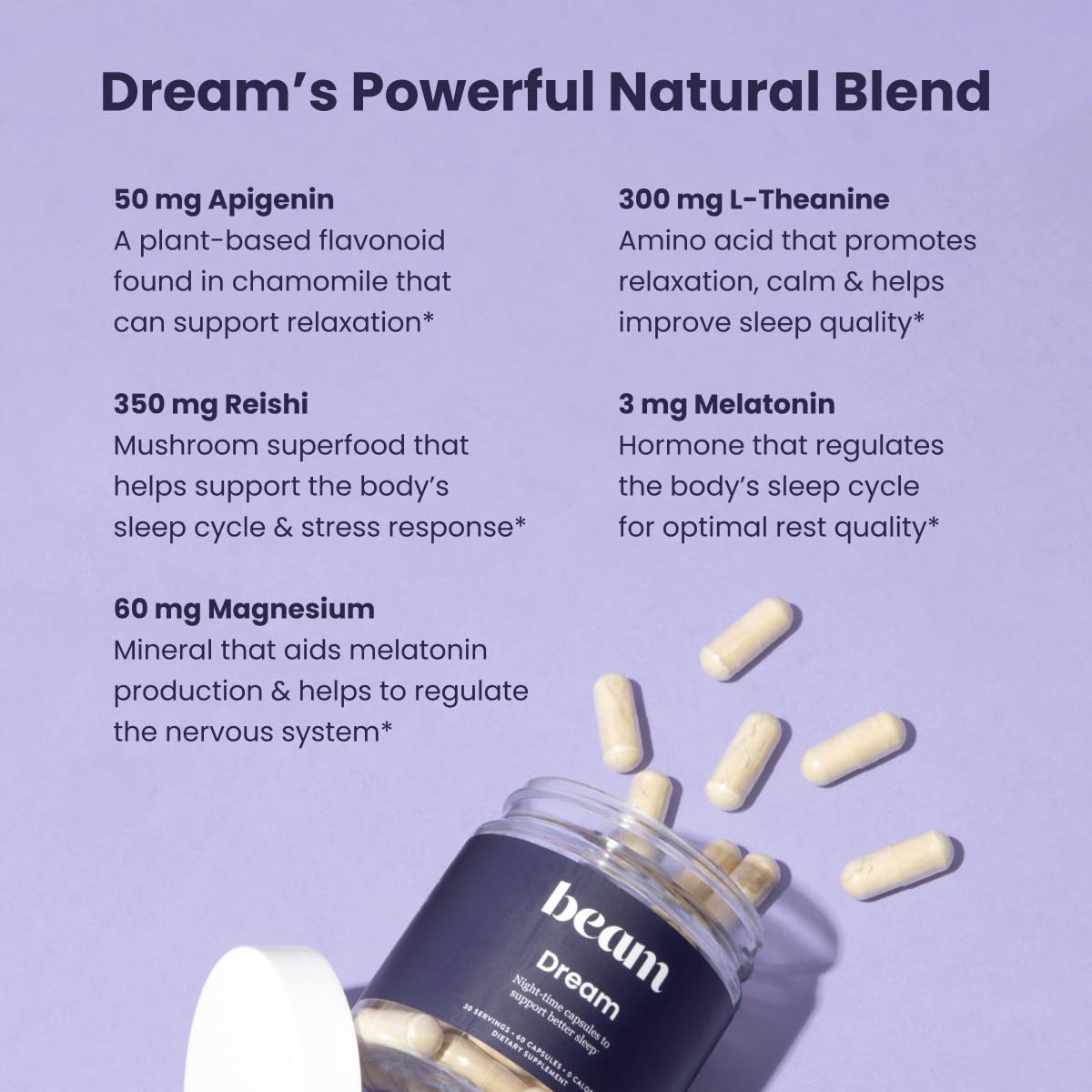 Calm bedroom scene suggesting a peaceful bedtime with Beam Dream Sleep Capsules.