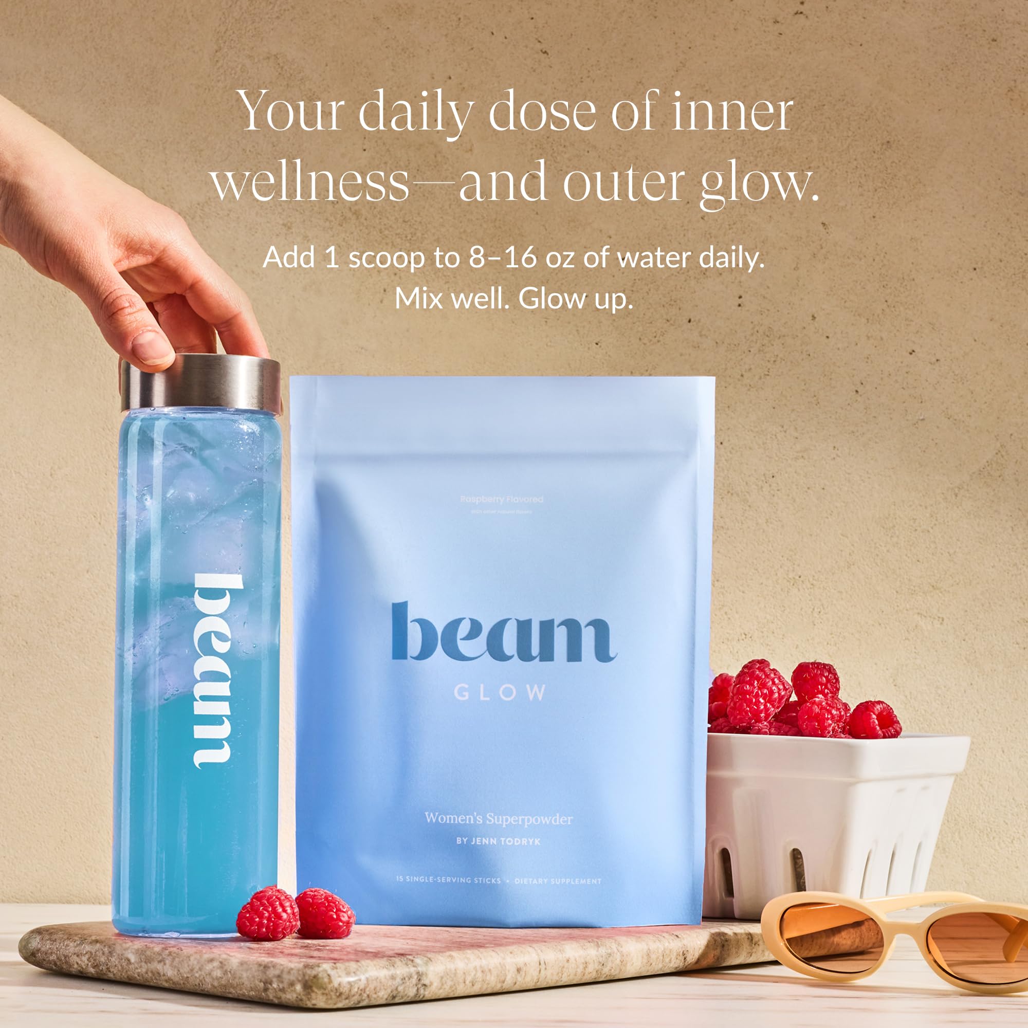 Beam Glow added to a smoothie to illustrate versatile daily use.
