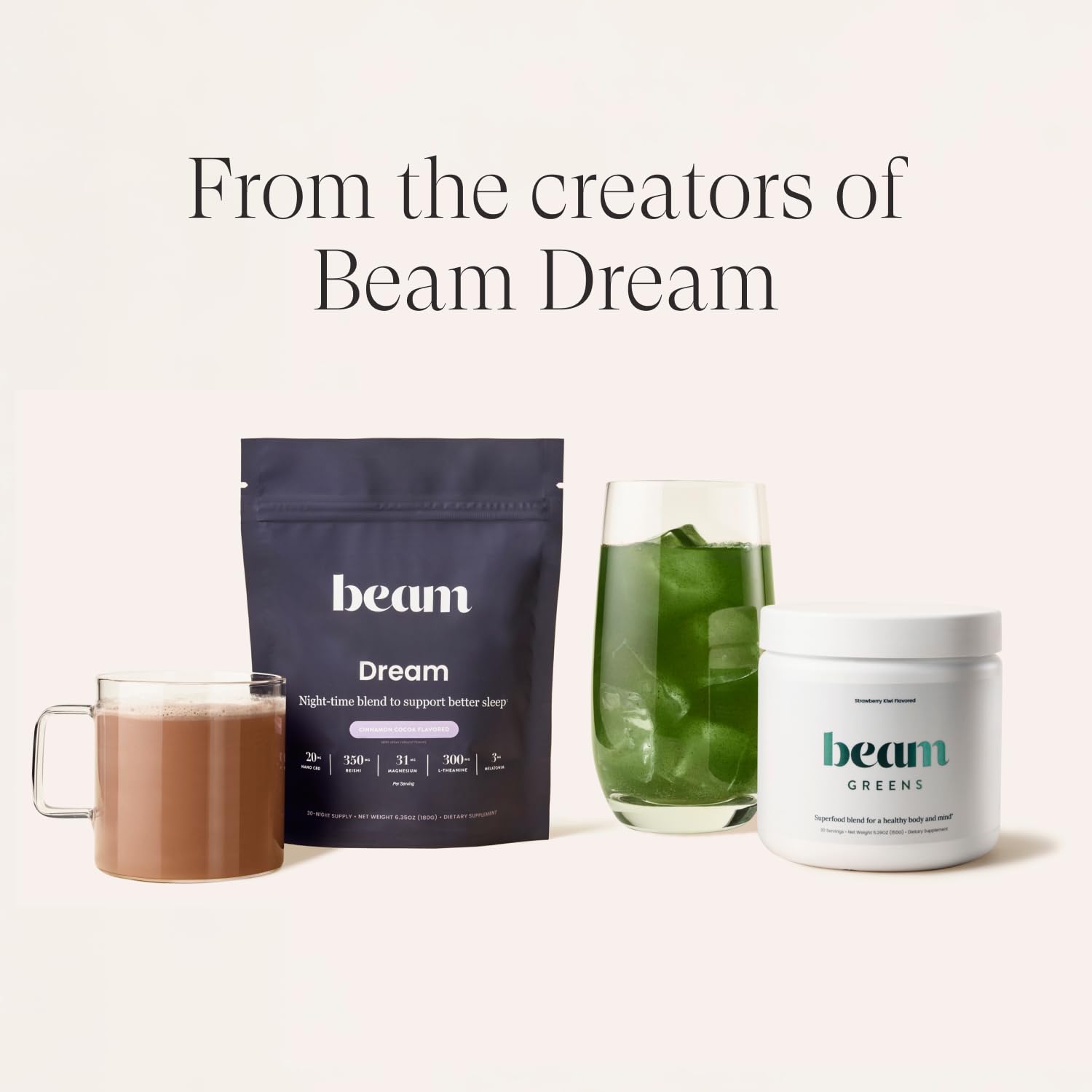 Beam Greens eco-packaging signals sustainable choice for daily detox support.