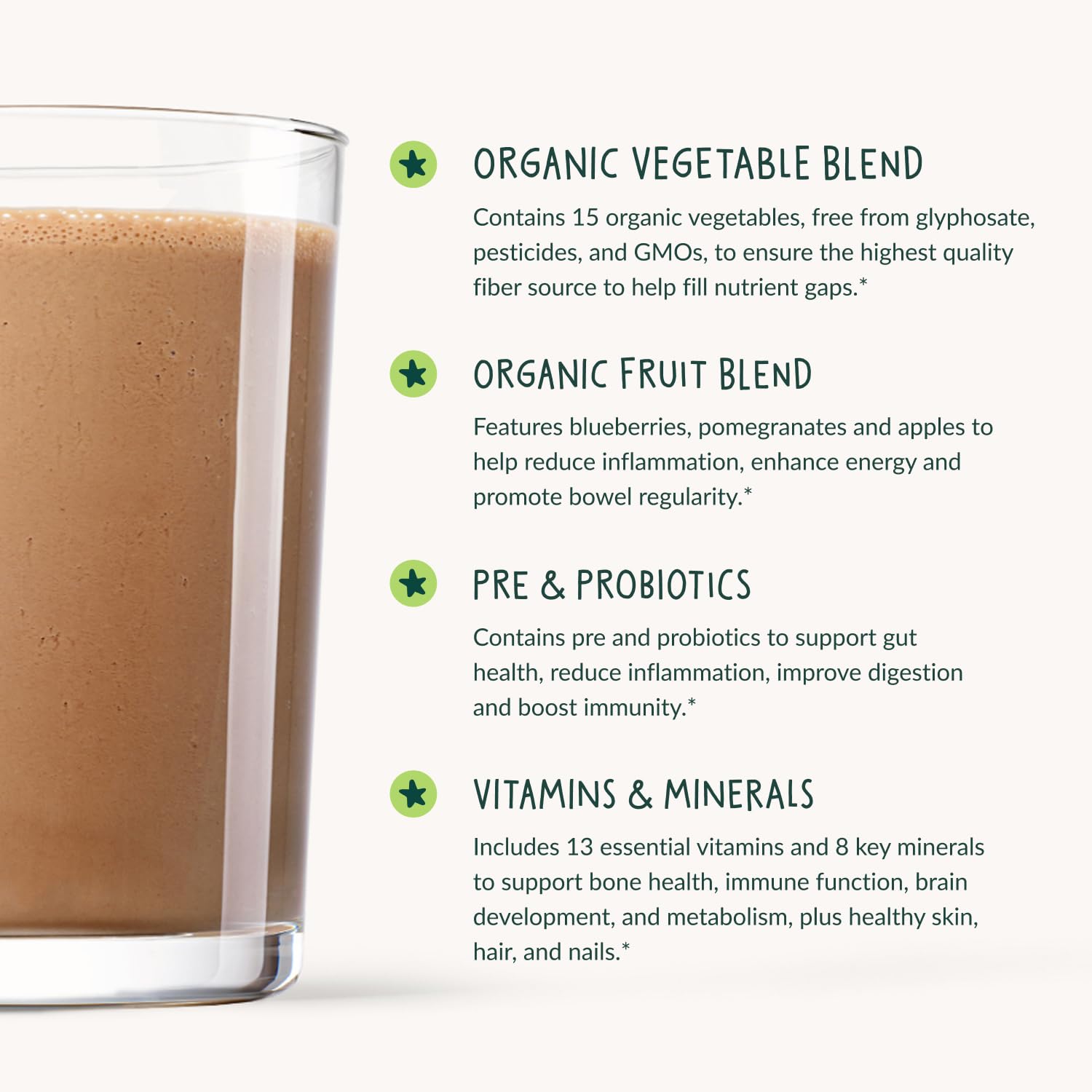 Beam Kids All-in-One chocolate shake, close-up, appealing to kids.