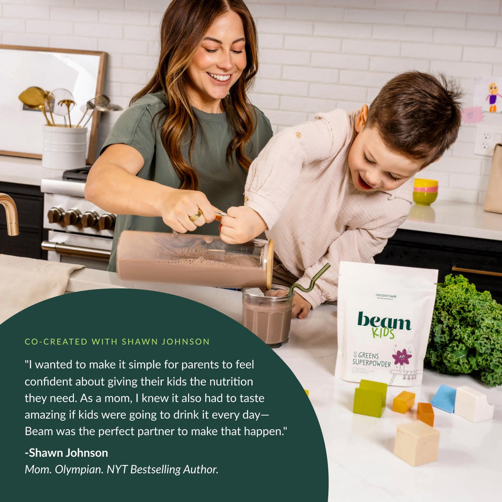 Beam Kids All in One Powder mixing milk demonstrates effortless drink preparation
