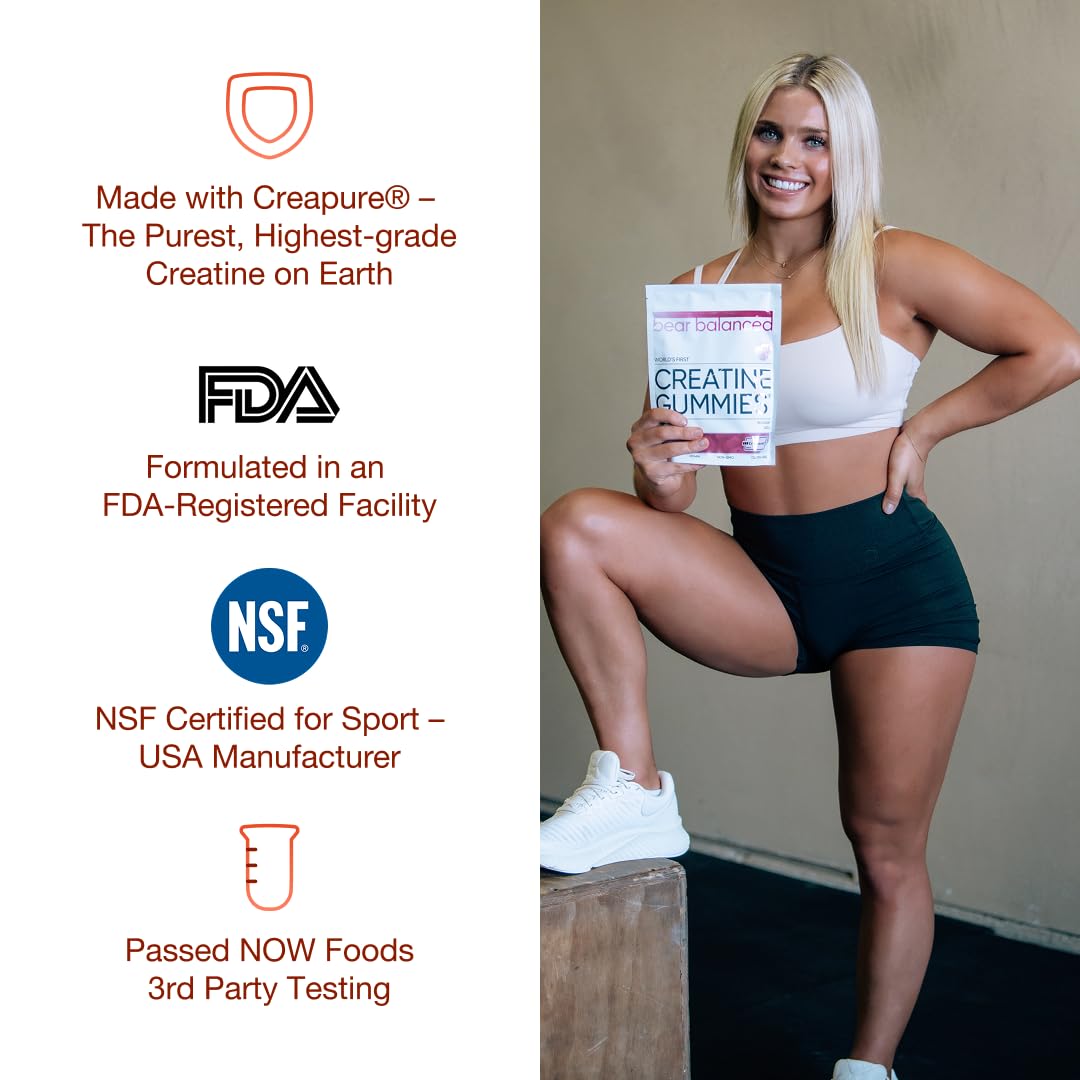 Bear Balanced Creatine Gummies ingredient list emphasizes Creapure Creatine Monohydrate.