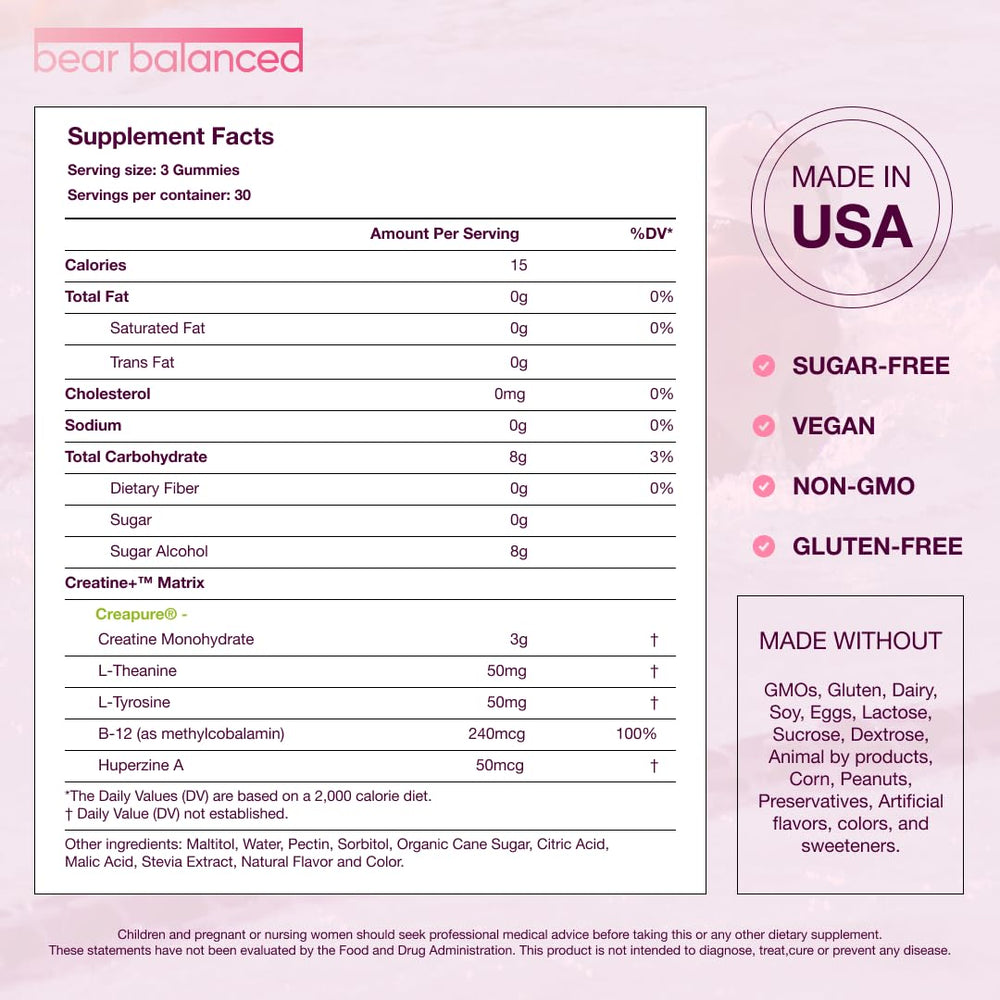 Ingredients list featuring Creapure creatine and clean additives.