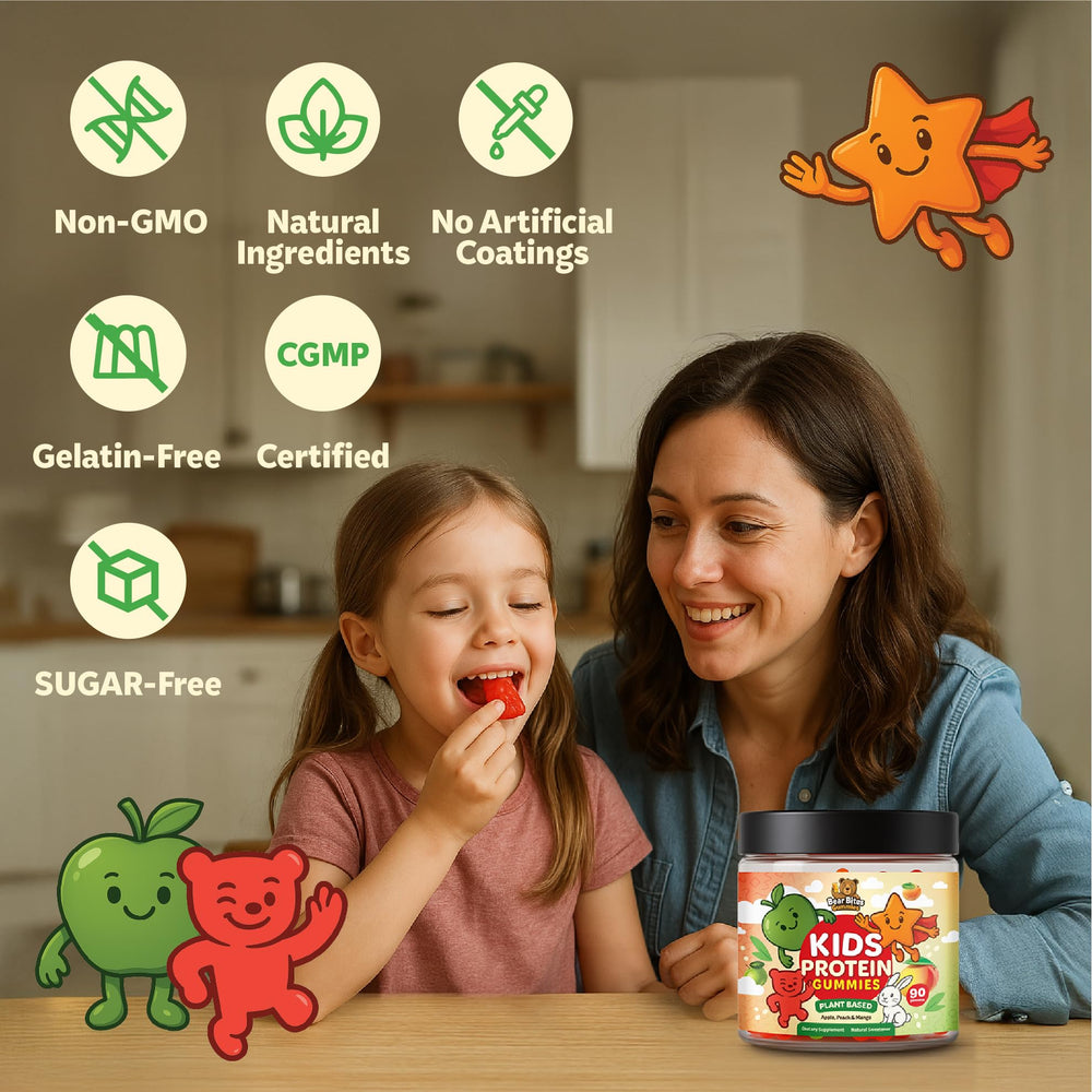 Bear Bites Gummies Mango flavor hero pack celebrating natural fruit taste and immunity support