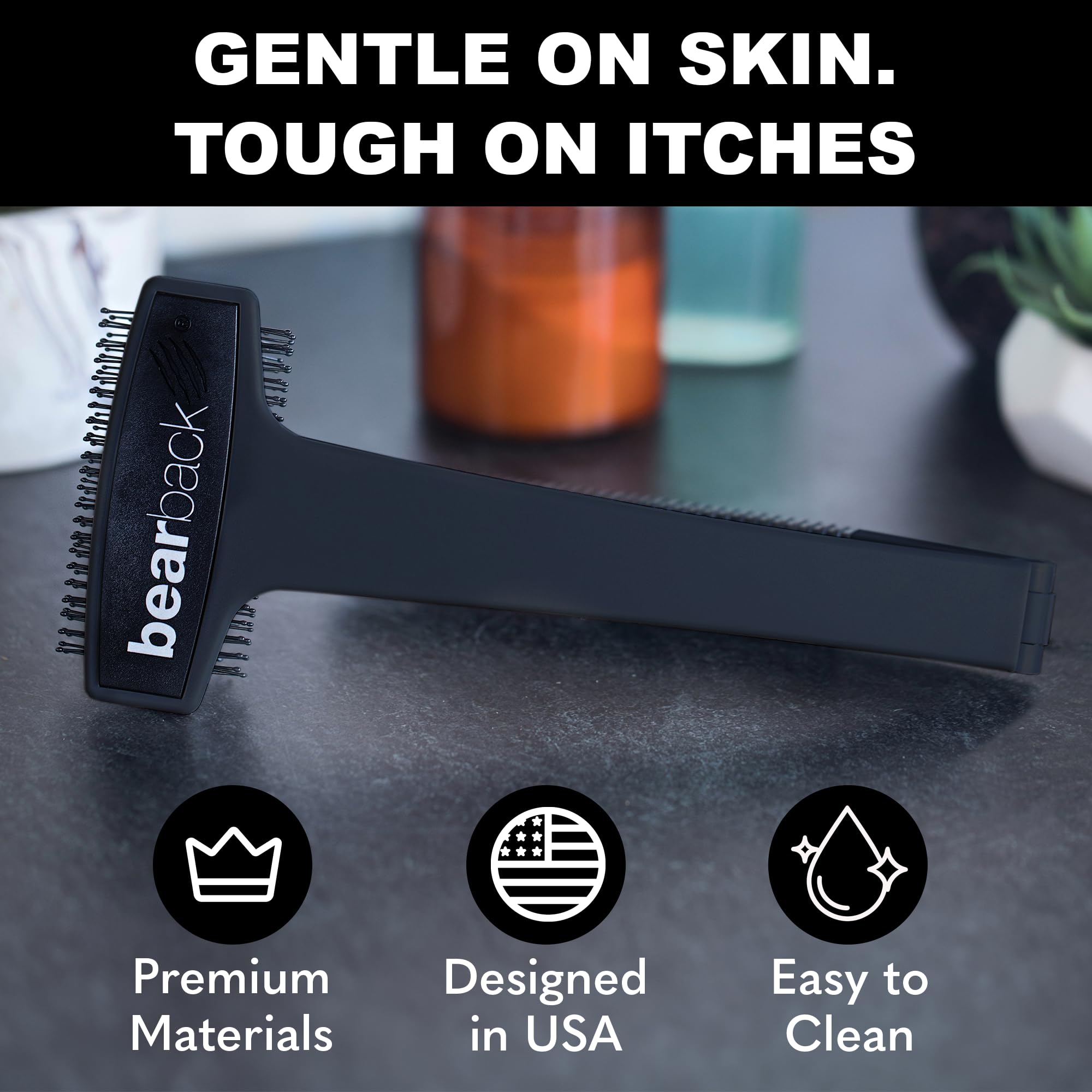 Bearback removable bristle head cleans quickly for hygiene and ease.