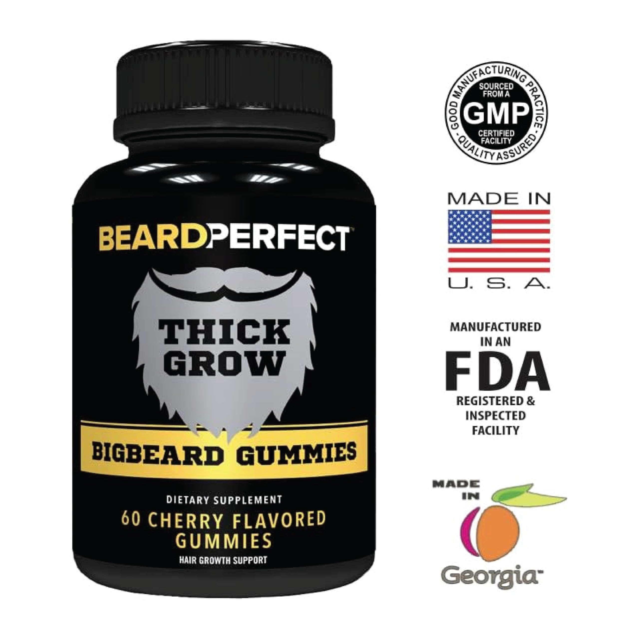 BeardPerfect ThickGrow BigBeard cherry flavor gummies look tasty and easy to take.