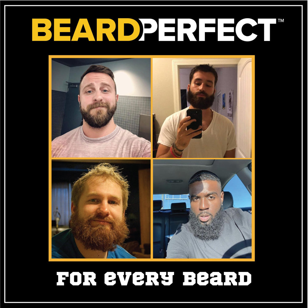 BeardPerfect ThickGrow BigBeard ingredients graphic highlights 10+ nutrients for beard growth support.