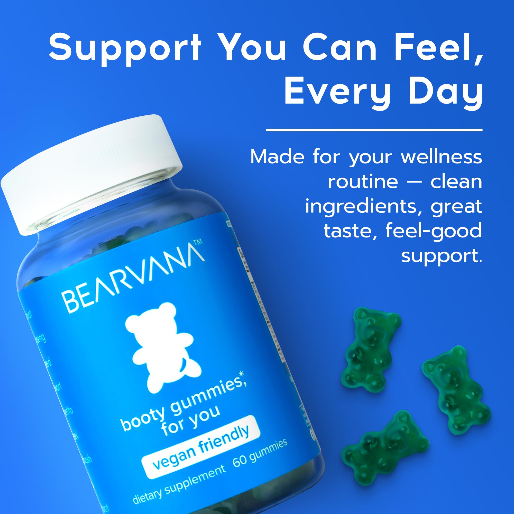BEARVANA Peach Support bottle shown with morning wellness setup.