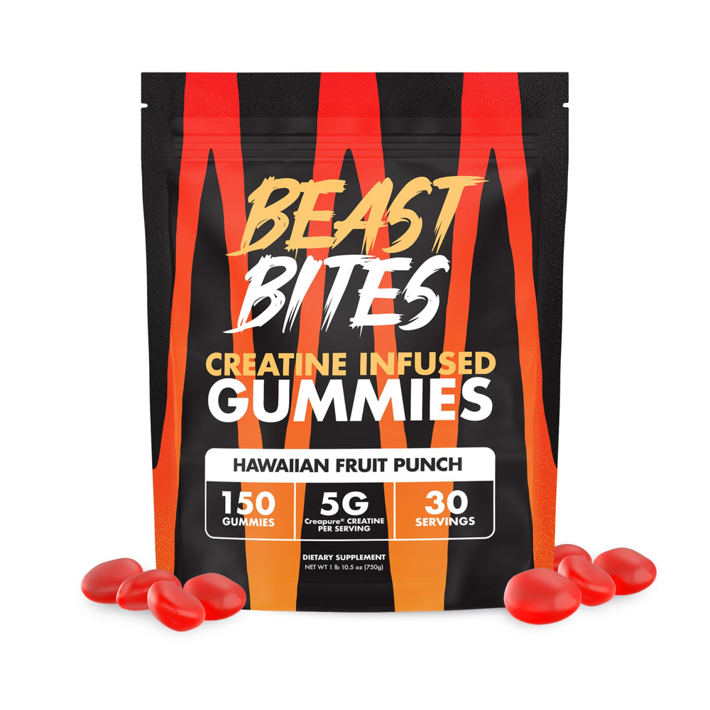 BEAST BITES Creatine Gummies bottle showing lean muscle support and easy dosing.