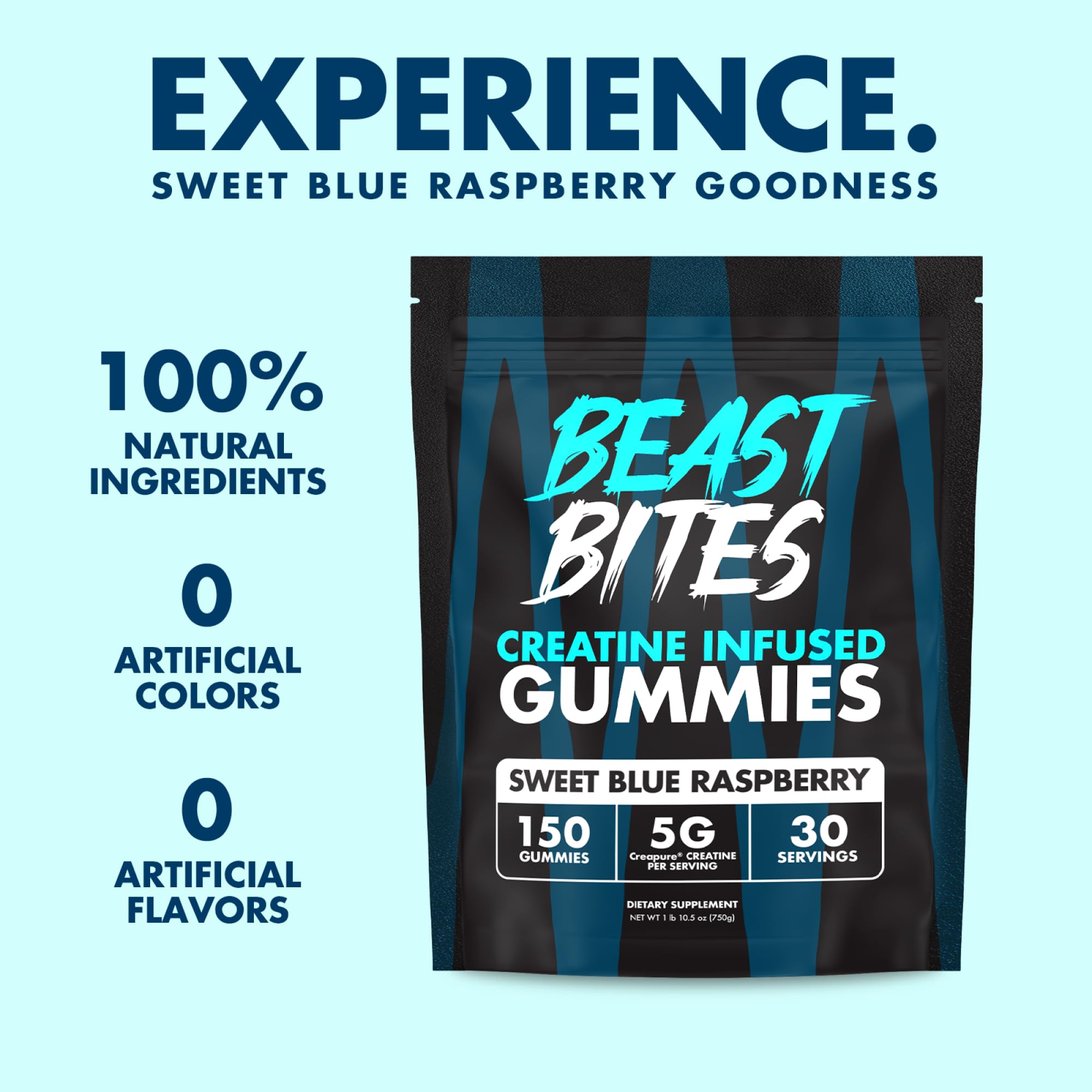 Beast Bites Creatine Gummies closeup showing chewy texture for easier recovery after workouts