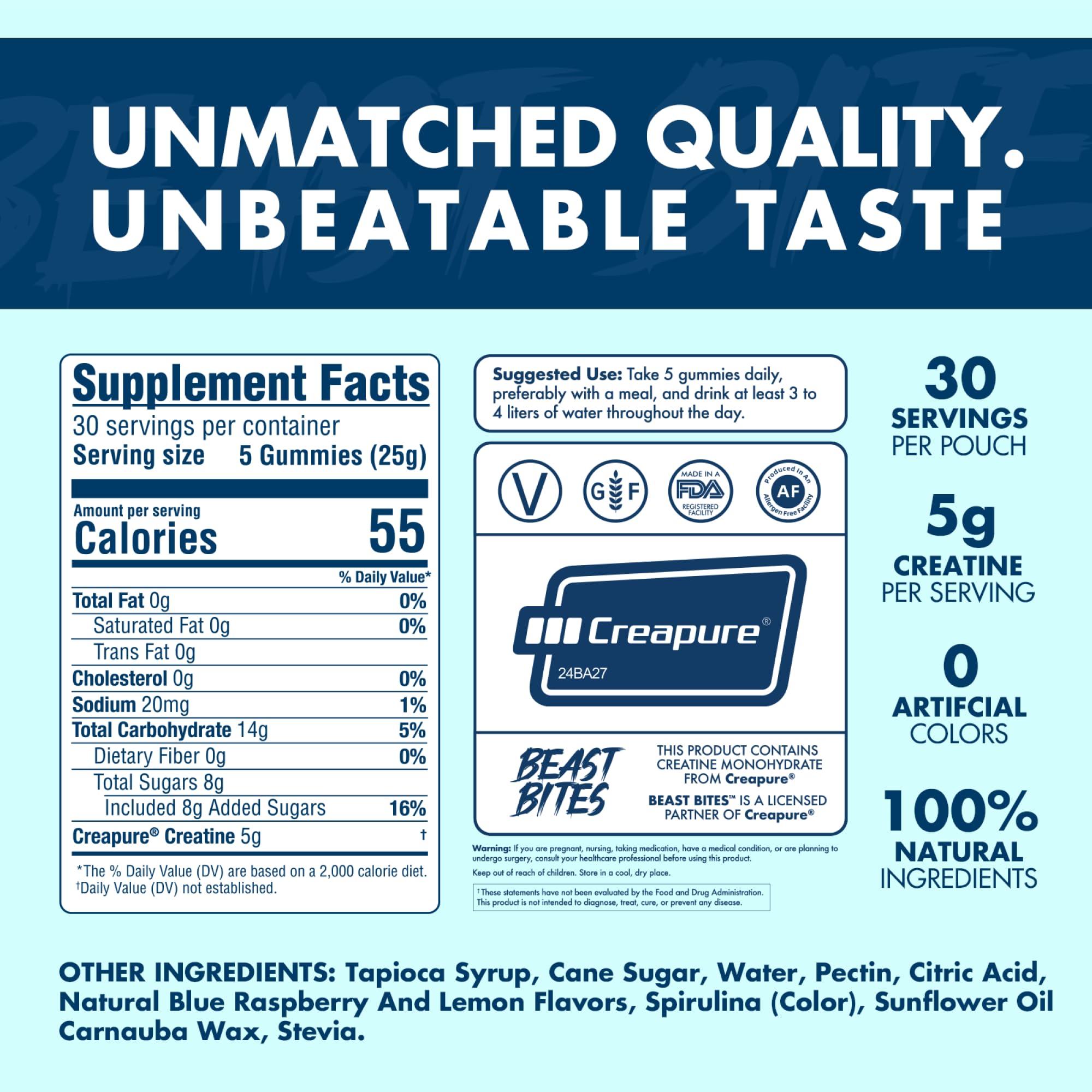 Beast Bites Creatine Gummies USA-made badge signaling high-quality production for athletes