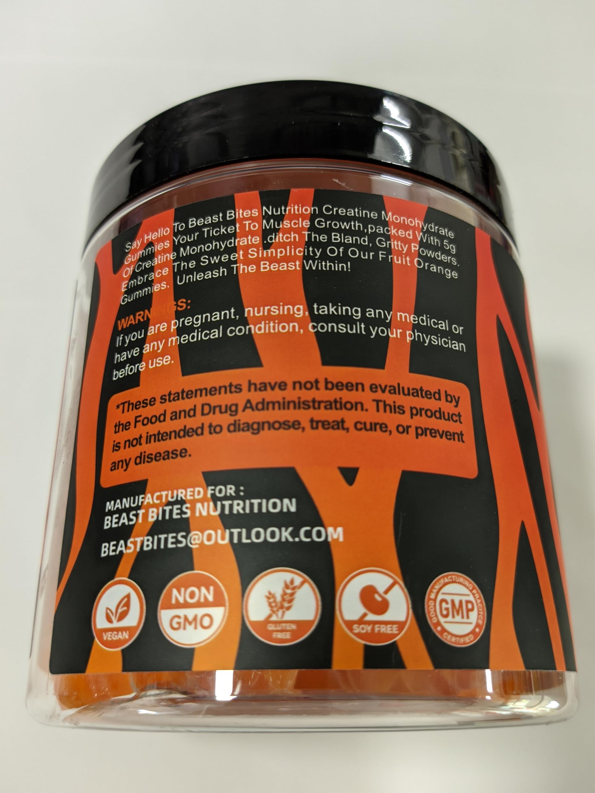 BEAST BITES Creatine Monohydrate Gummies serving size visual for steady intake during workouts.