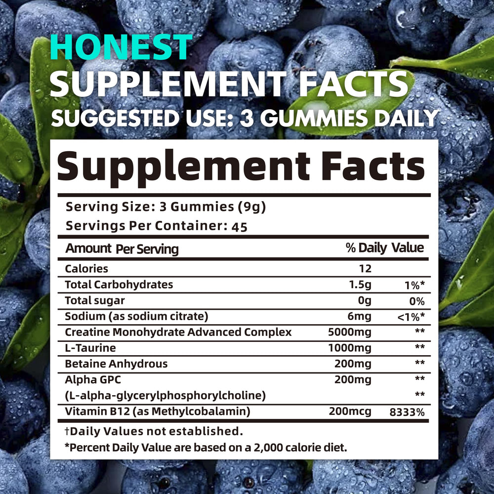 Three-gummy serving of BEAST BITES Creatine Monohydrate Gummies for daily use