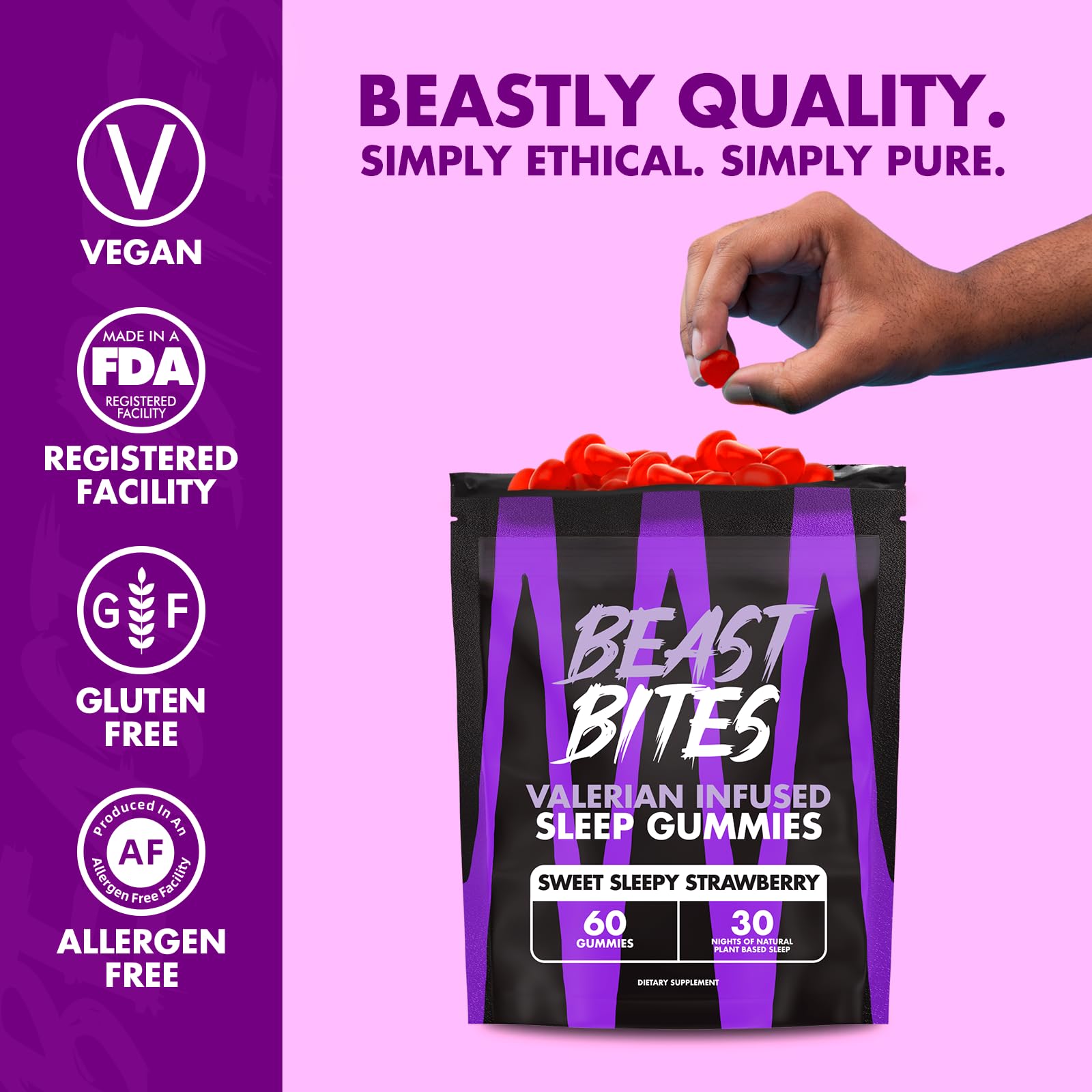 Beast Bites Valerian Sleep Gummies ingredients highlight botanicals