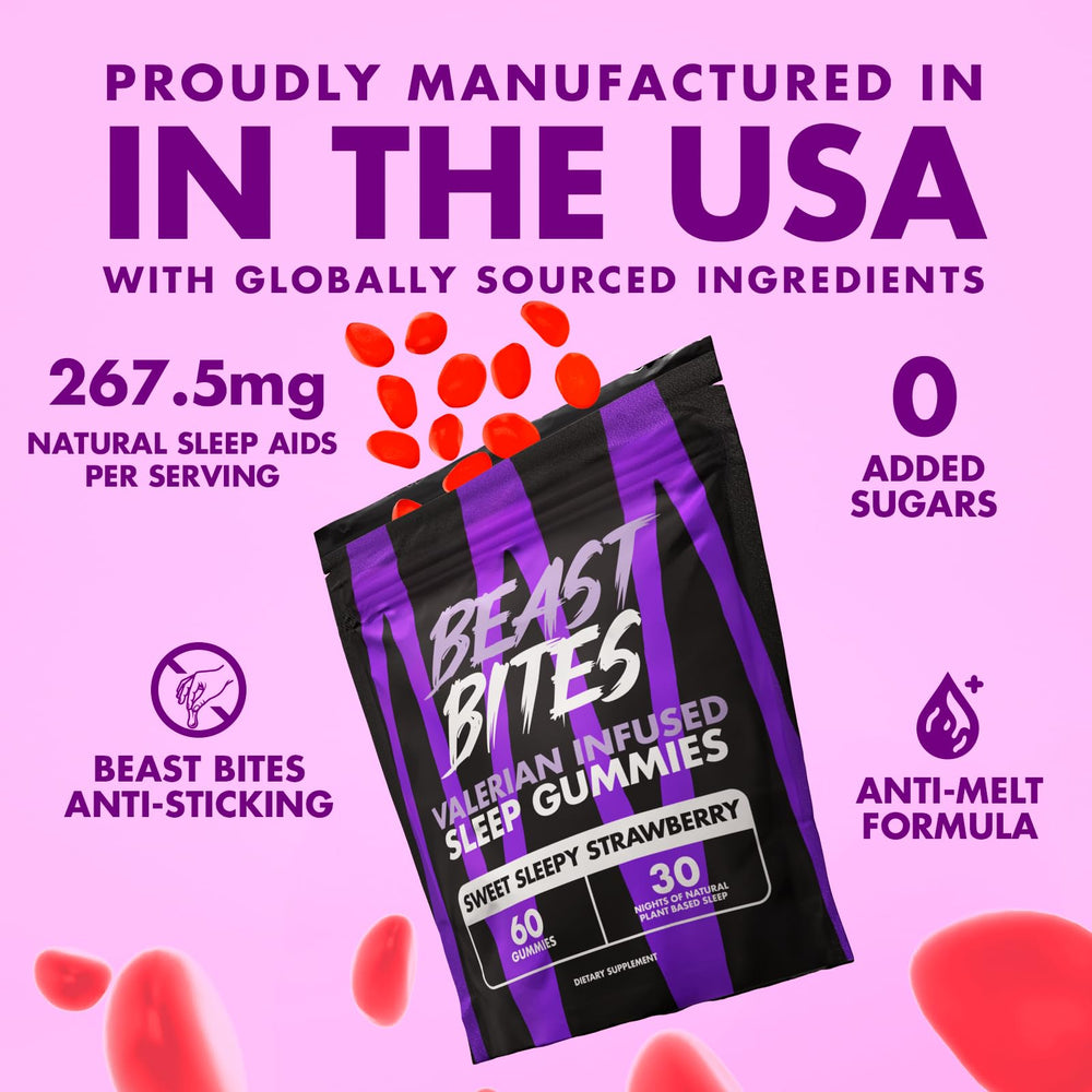 Beast Bites Valerian Sleep Gummies serving for nightly routine