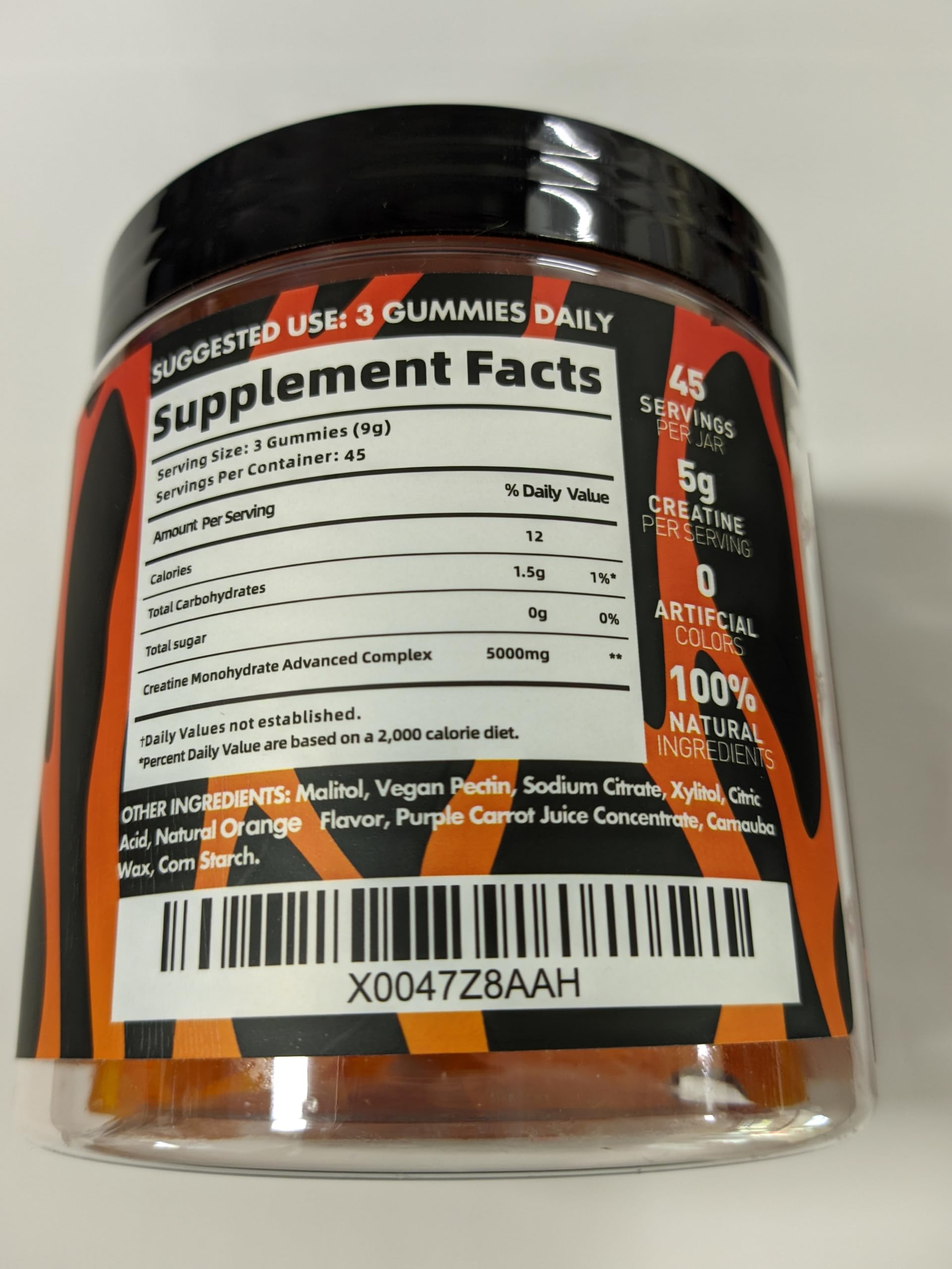 BEAST BITES Creatine Monohydrate Gummies vegan gelatin-free label highlights sugar-free formula for athletes.