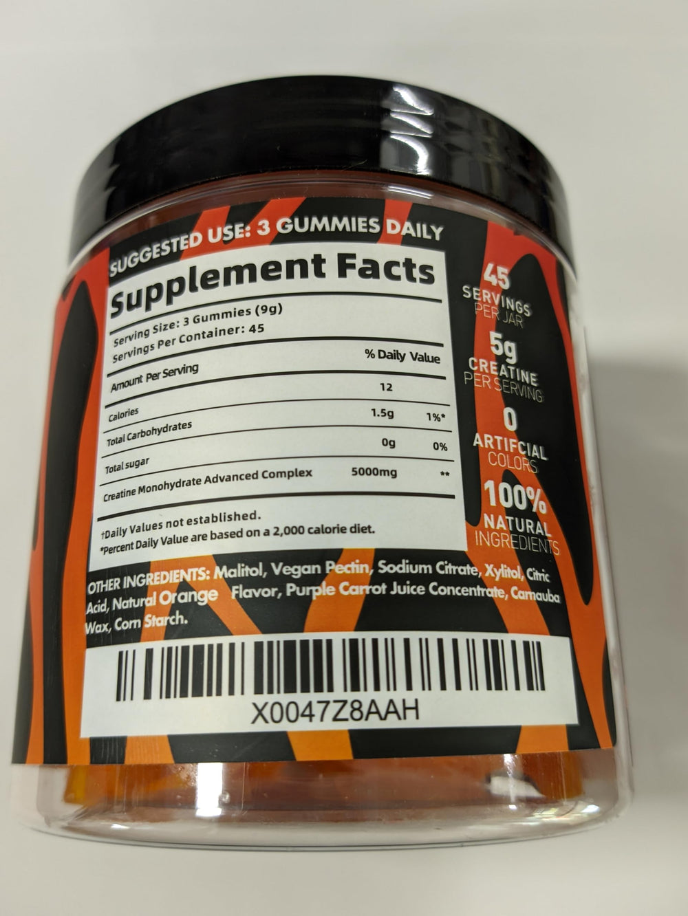 BEAST BITES Creatine Monohydrate Gummies vegan gelatin-free label highlights sugar-free formula for athletes.