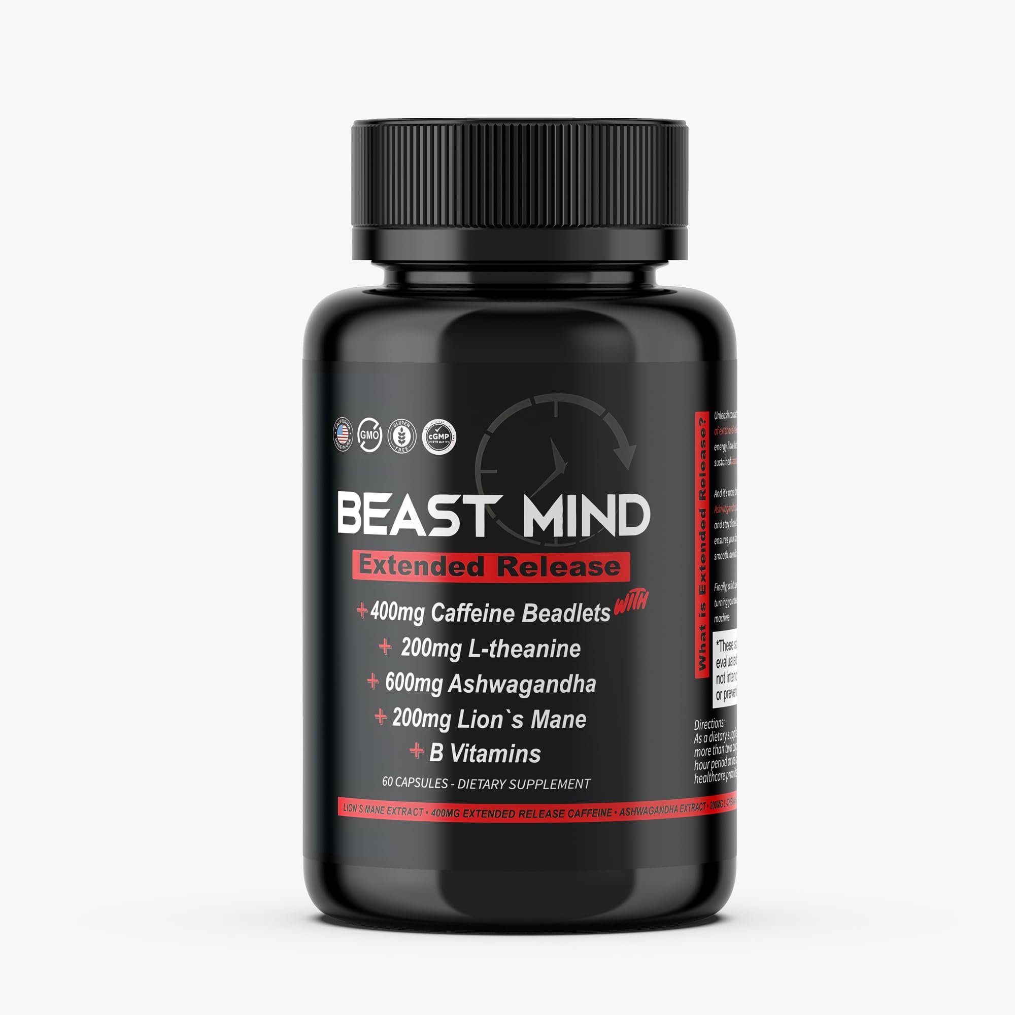 Beast Mind packaging front view bottle for daily use.