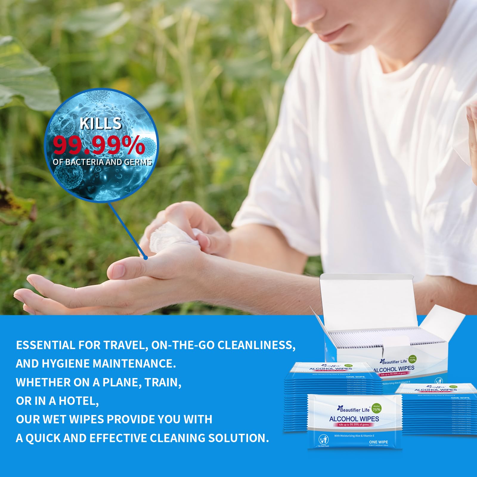 Beautifier Life hotel-room-sanitizing-wipes for quick hand cleanup.