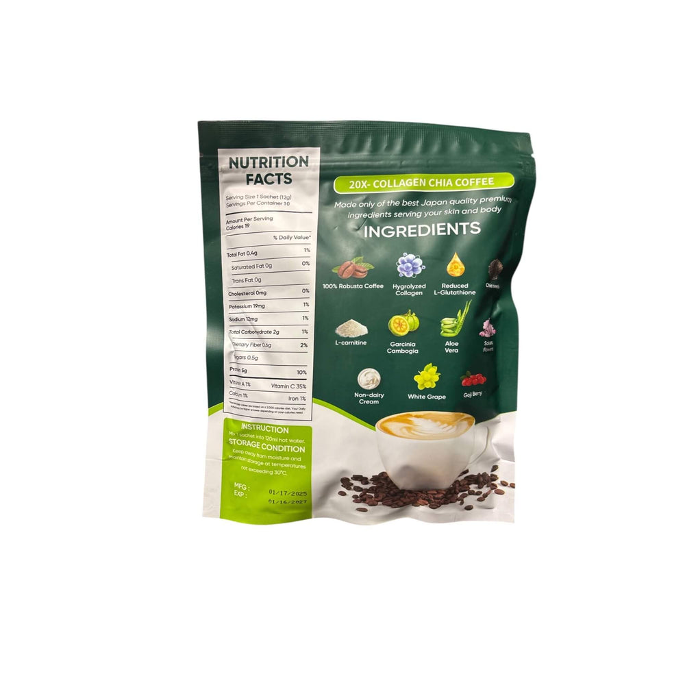 Beauty Milk Fit Gum Collagen Chia Coffee cup showcasing a smooth flavorful morning ritual