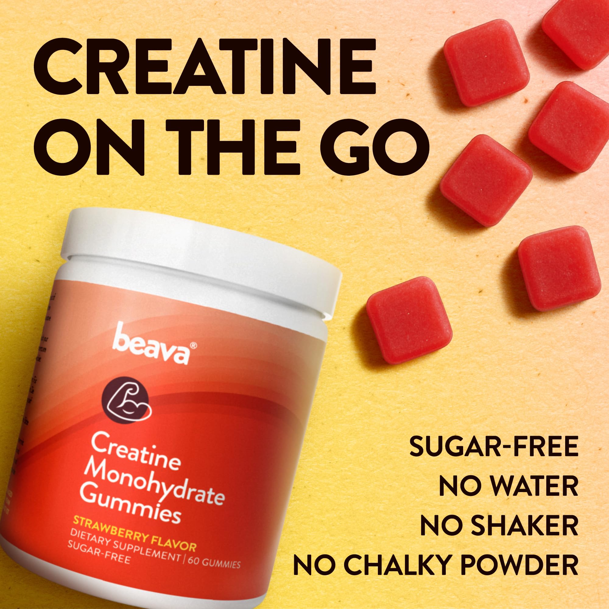 Beava Creatine Gummies texture close-up emphasizing chewable form.
