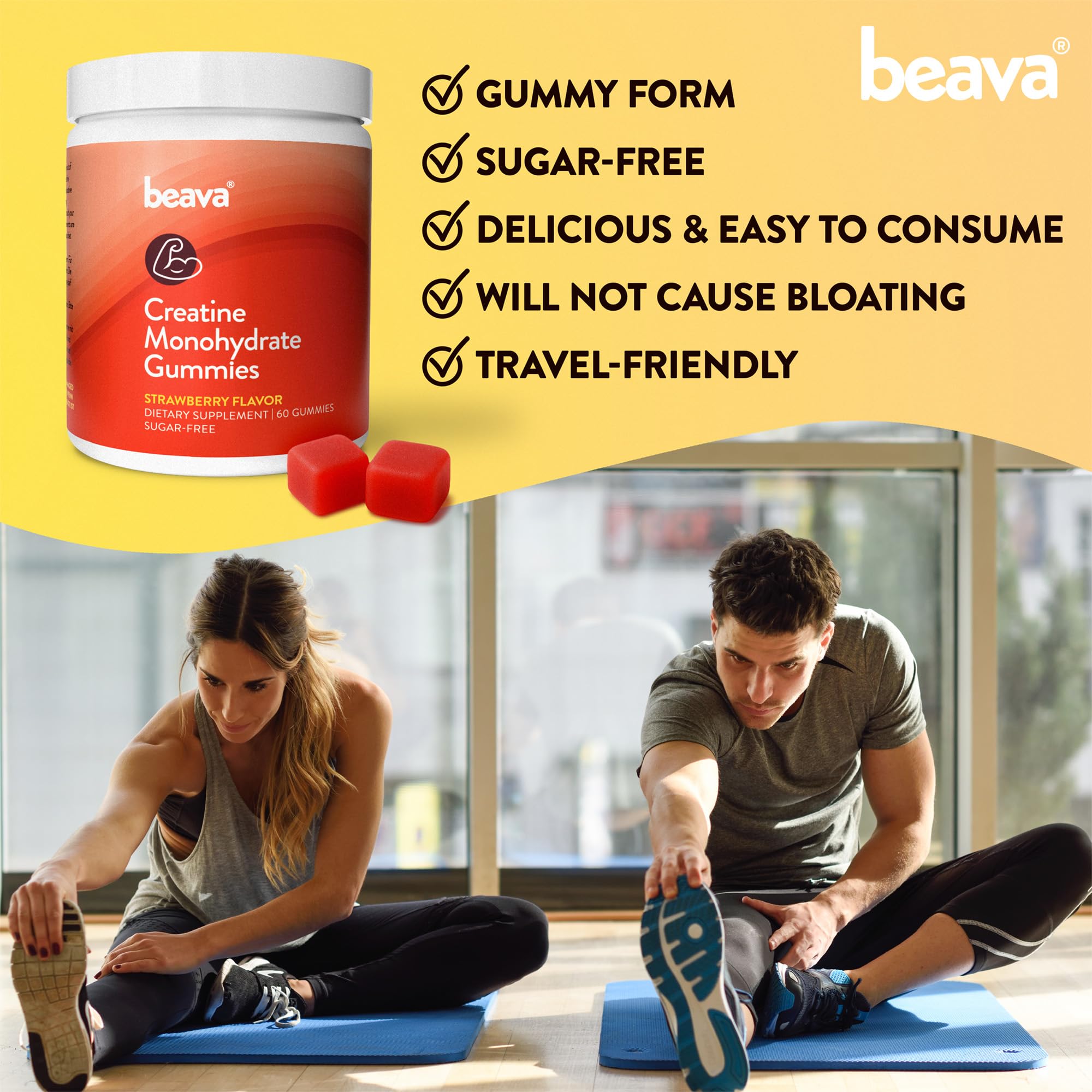 Beava Creatine Gummies no bloating benefit visualization.