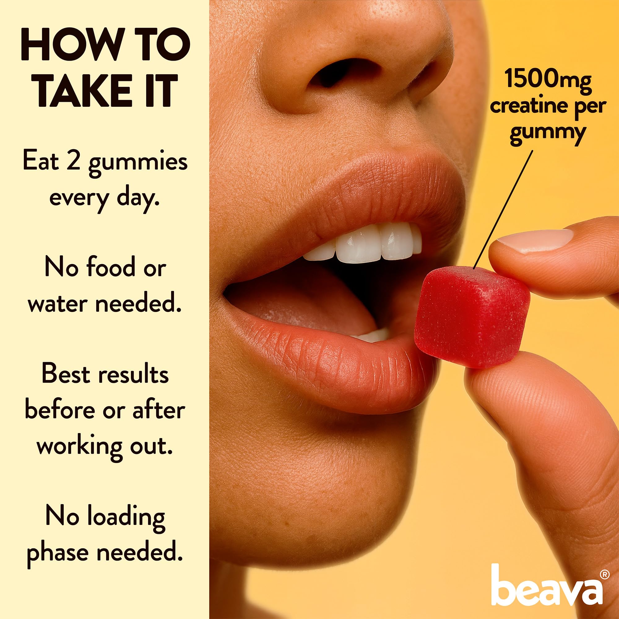 Beava Creatine Gummies vegan gluten-free label on packaging.