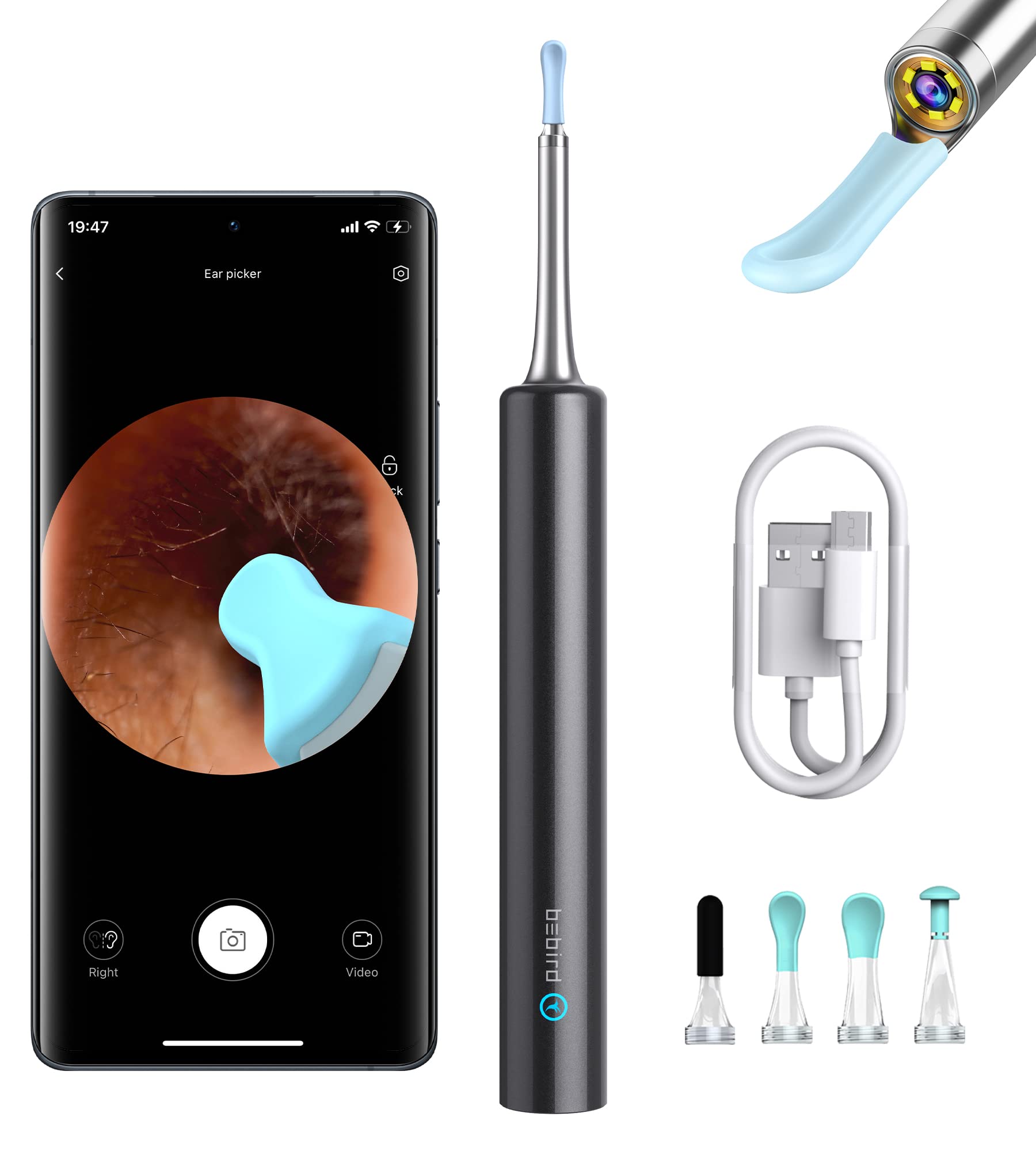 BEBIRD Ear Wax Removal Kit camera view for clear canal inspection at home.