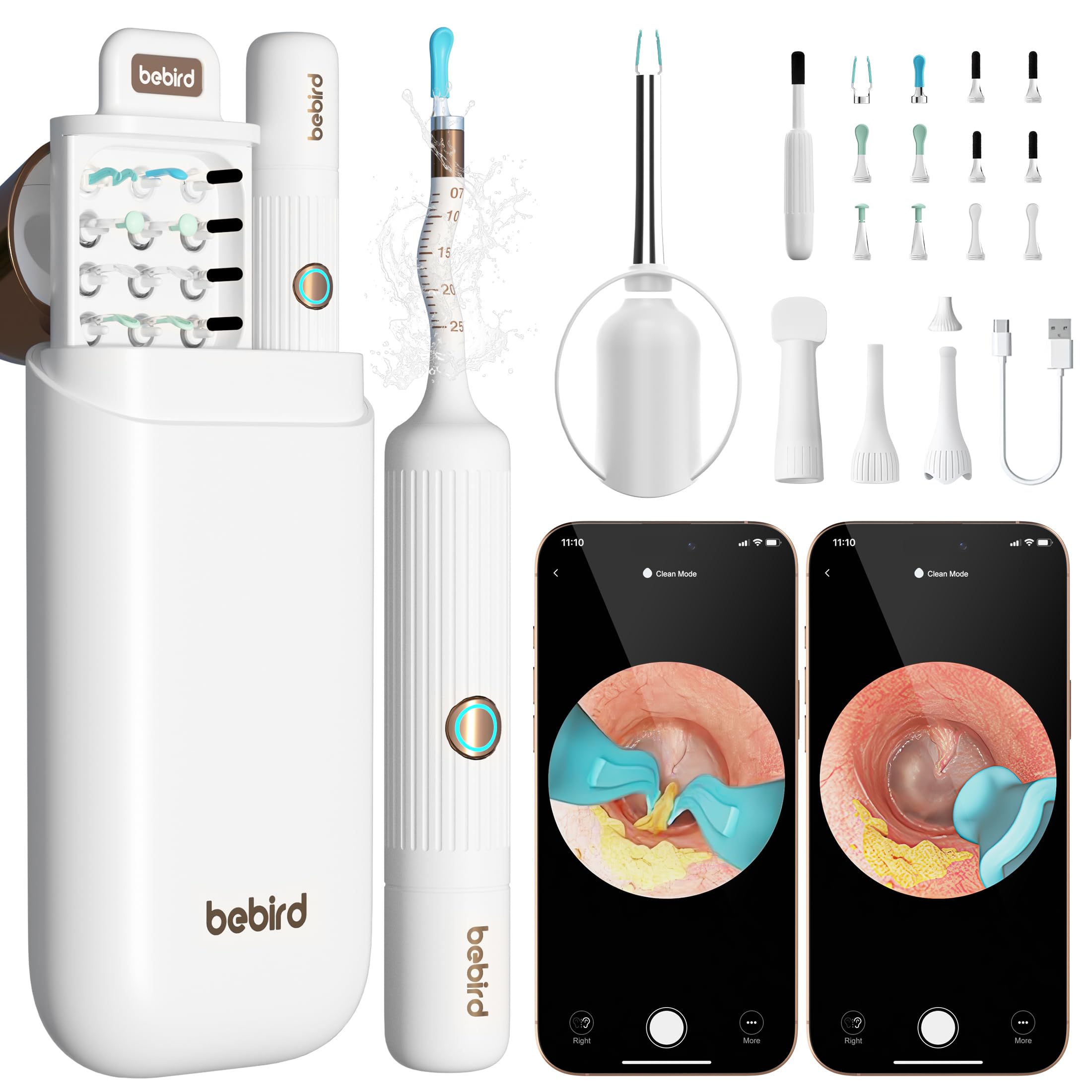 BEBIRD Earsight Plus camera view shows 1080P clarity for safe ear inspections.