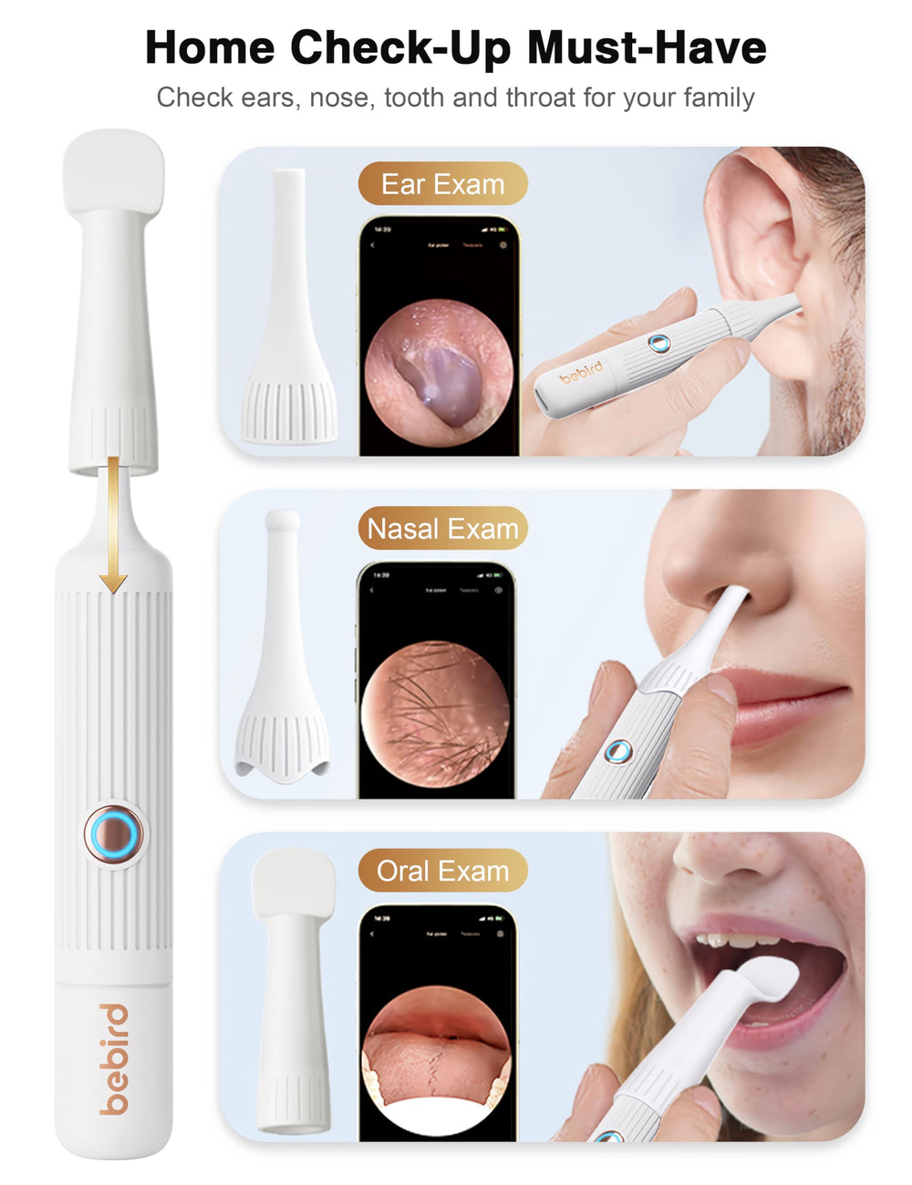 BEBIRD Earsight Plus replaceable silicone attachments for versatile care tools.