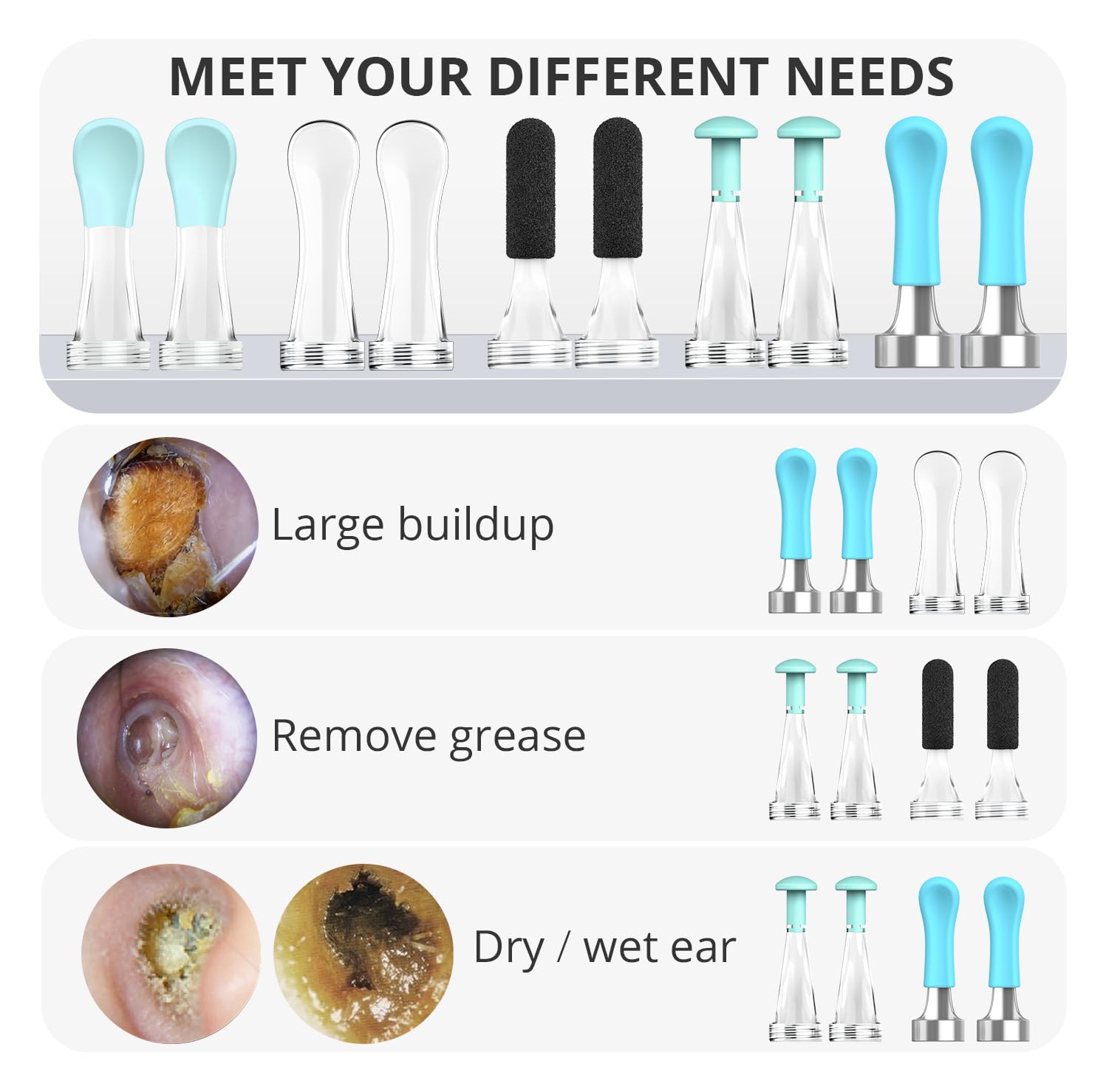 BEBIRD hot-melt integrated ear spoon design combines metal and silicone for safer cleaning.