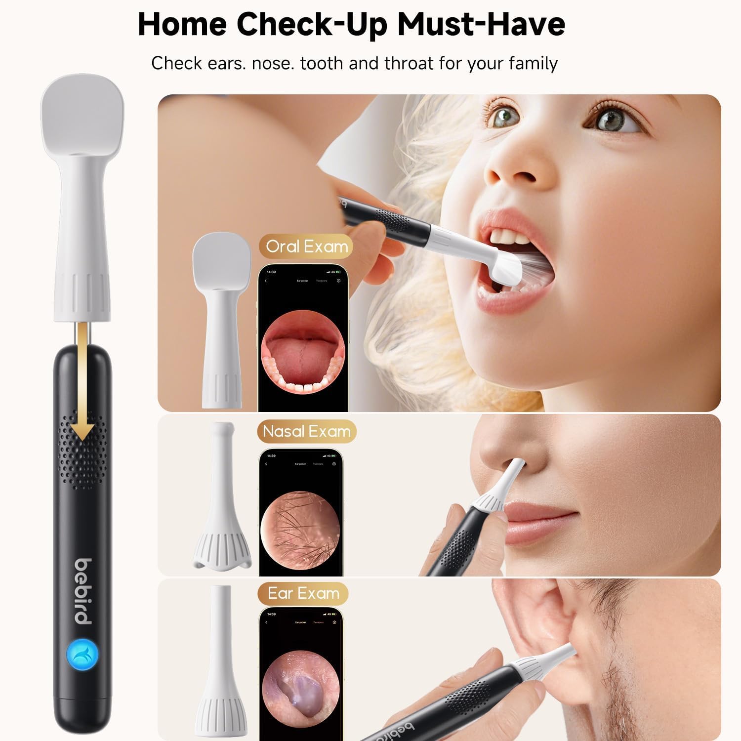 BEBIRD R1 Ultra otoscope light guides inspection in low light