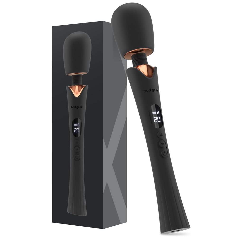 Bed Geek cordless wand massager with rose gold head for targeted relief