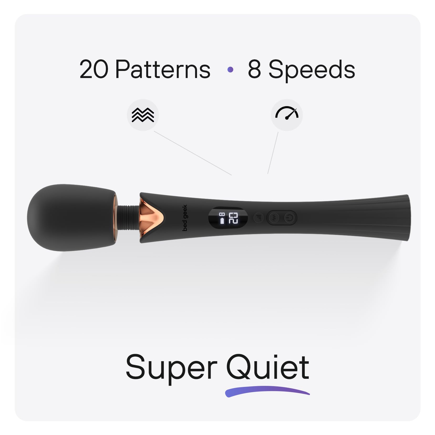 Bed Geek wand massager LED display shows speed and battery level