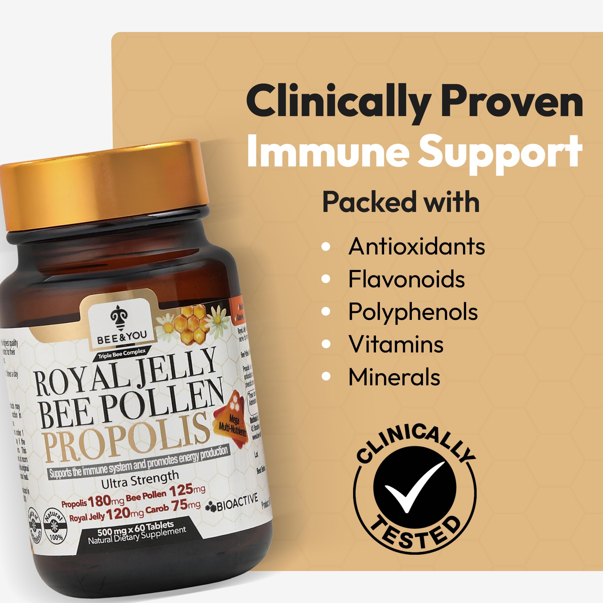 Bee & You Bee Pollen Tablet close-up of ingredients and nutrients
