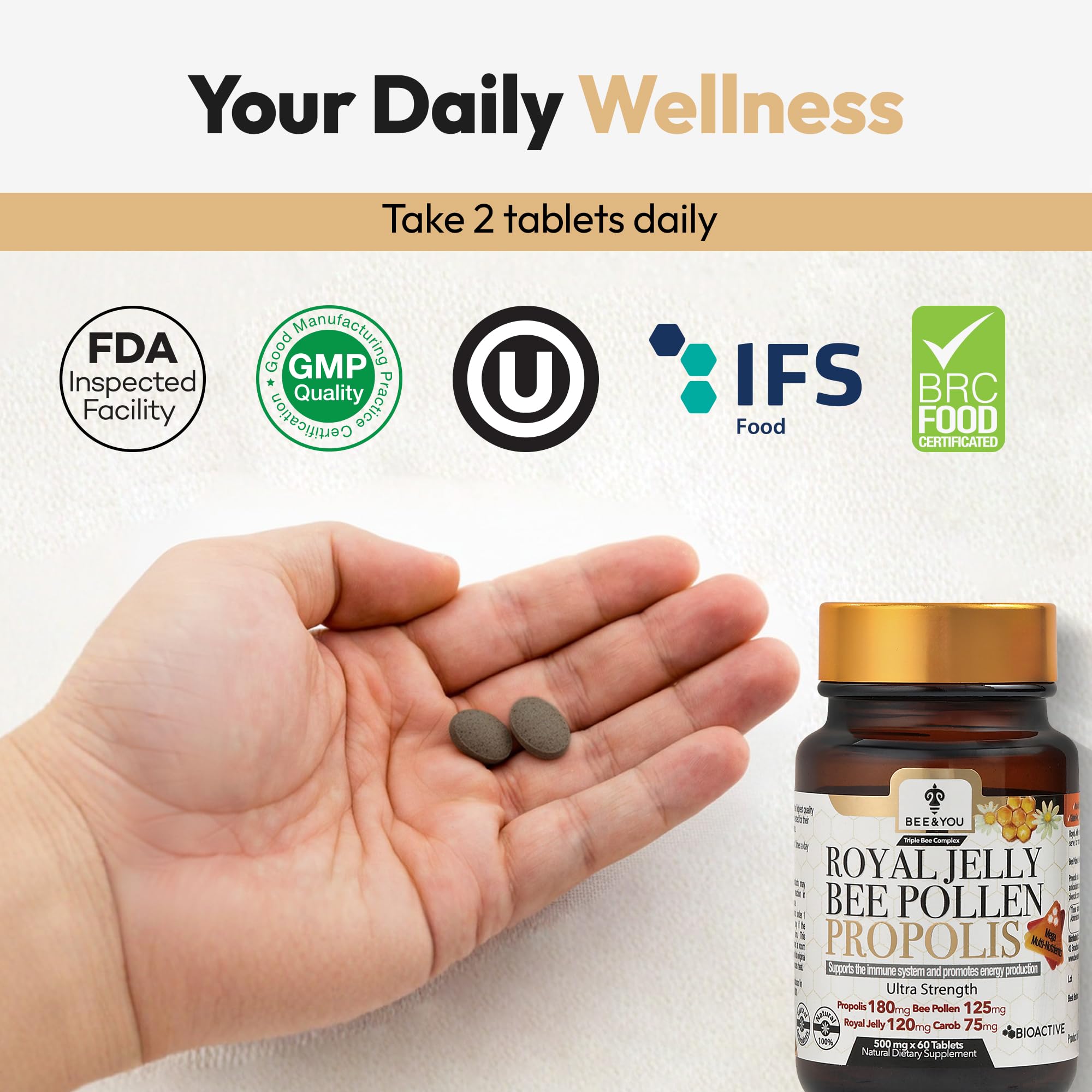 Bee & You Bee Pollen Tablet pack on display