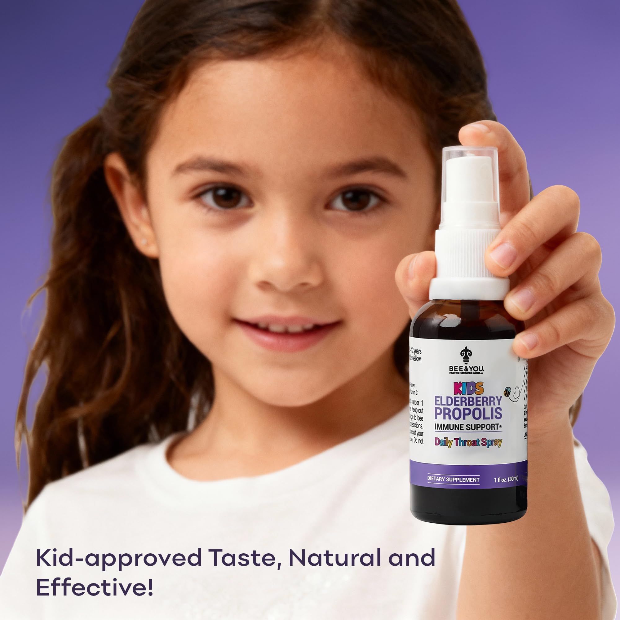 Child using Bee & You spray demonstrates simple, mess-free application