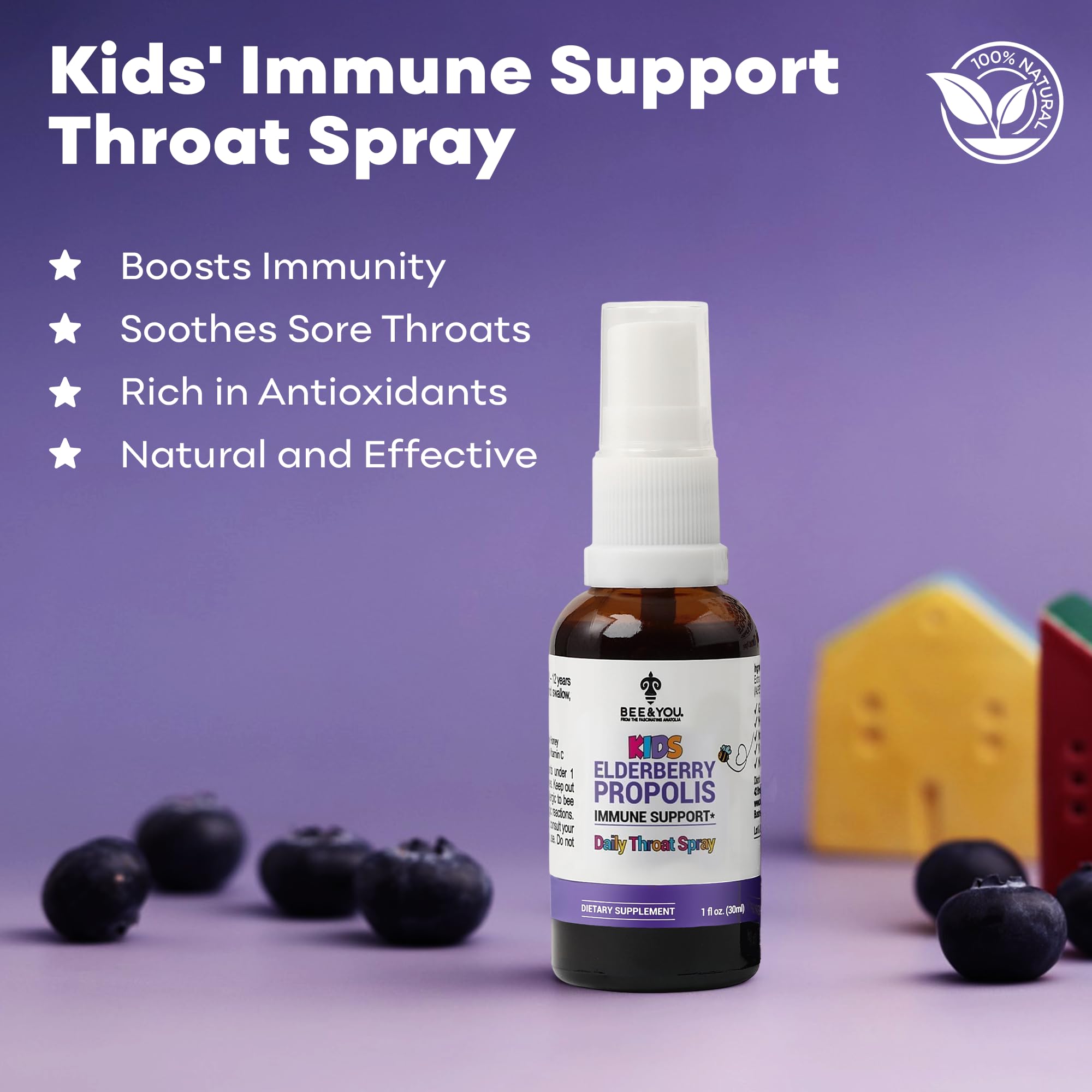Close-up of elderberry and propolis ingredients from Bee & You for natural immune-supporting blend