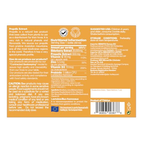 Bee & You Kids Propolis Immune Shot dropper showing micro-encapsulated probiotic benefits