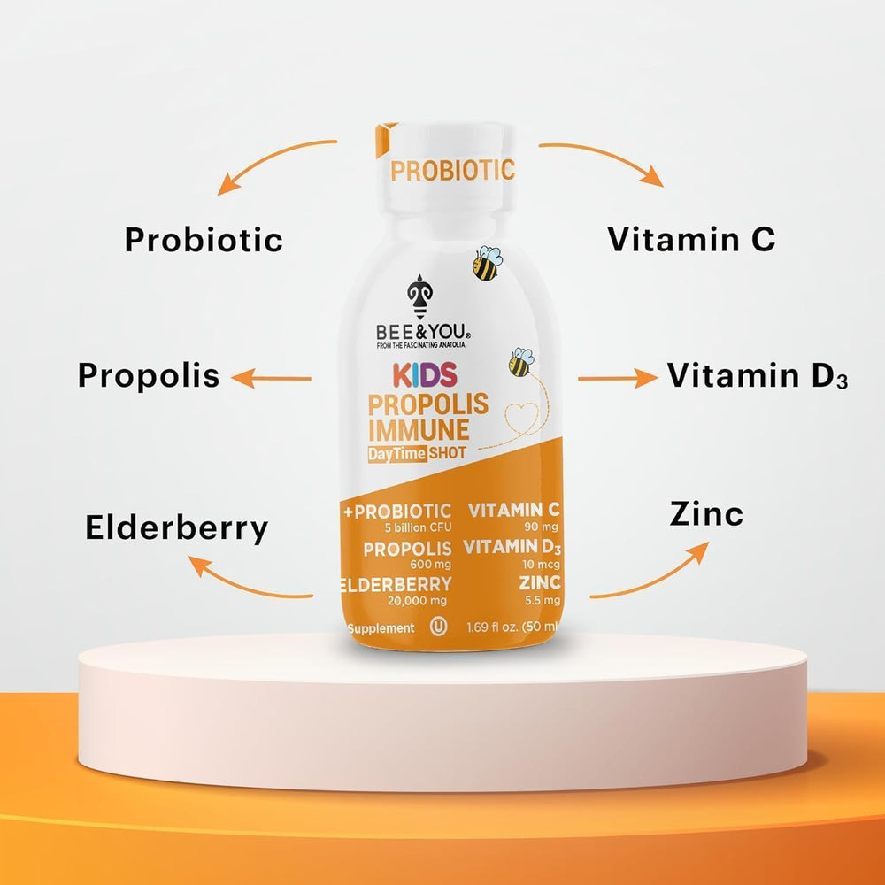 12-pack box of Bee & You Kids Propolis Immune Shot on shelf