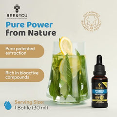 Dropper releasing propolis drops for easy daily dosing.