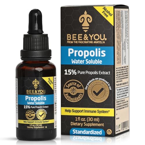 Bee & You propolis water-soluble bottle ready for daily immune support.