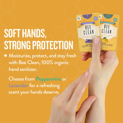 Beeswax hand sanitizer spray in lavender scent evokes calm freshness.