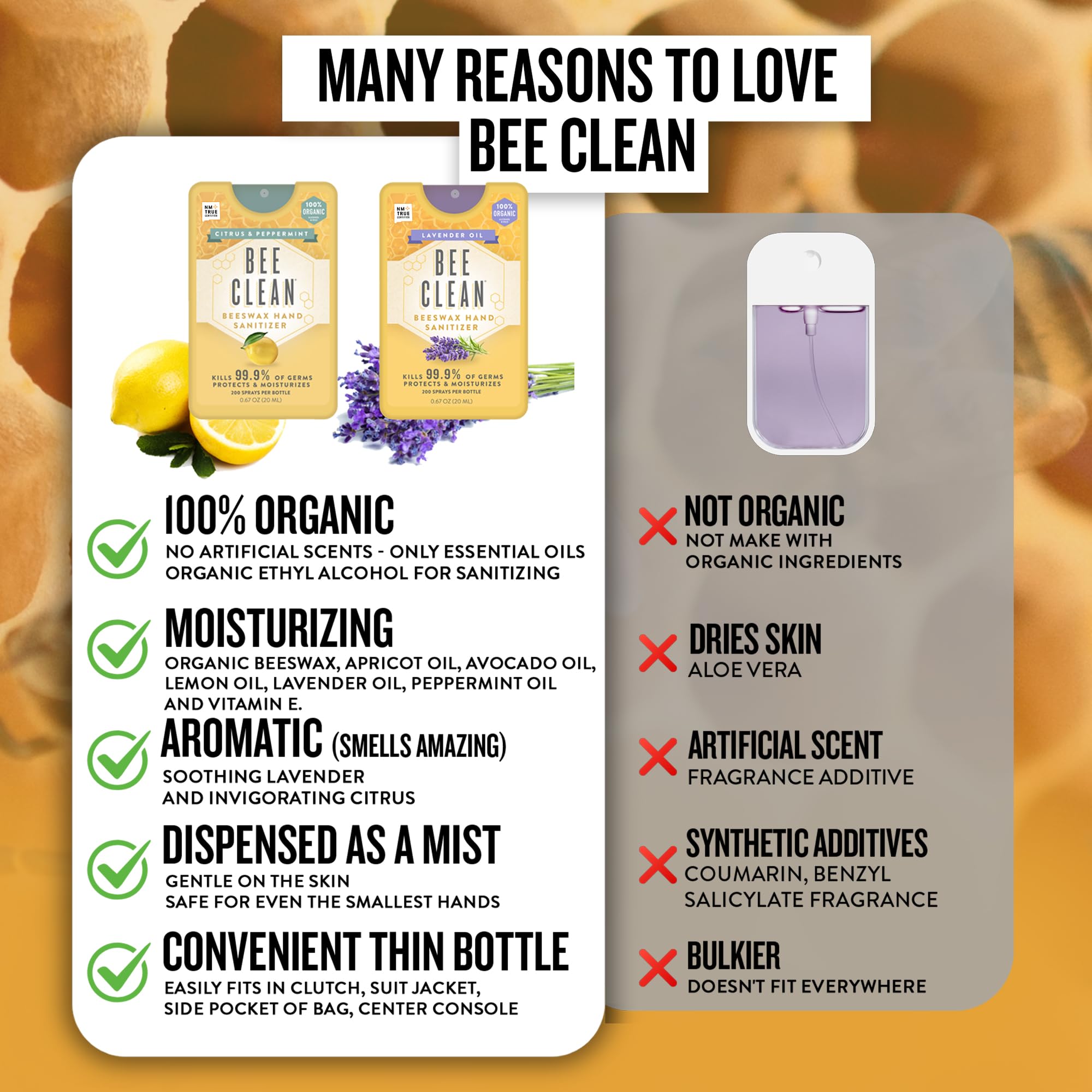 On-the-go use: purse, pocket, lanyard with Bee Clean.