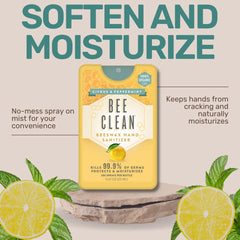 Bee Clean travel-size mist bottle captured for on-the-go cleanliness.