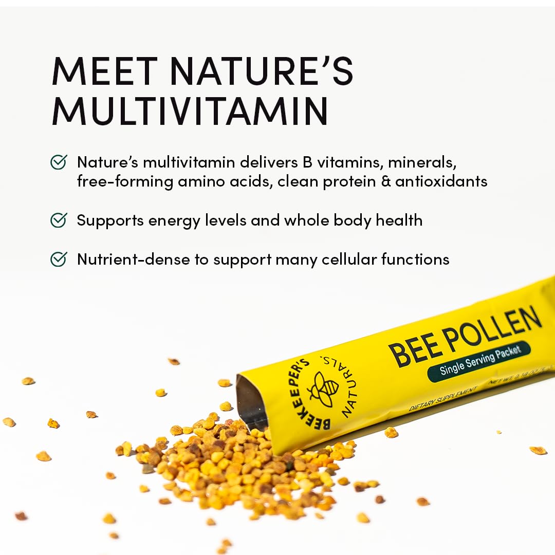 Eco-friendly packaging of Beekeeper's Naturals bee pollen sticks in a pantry